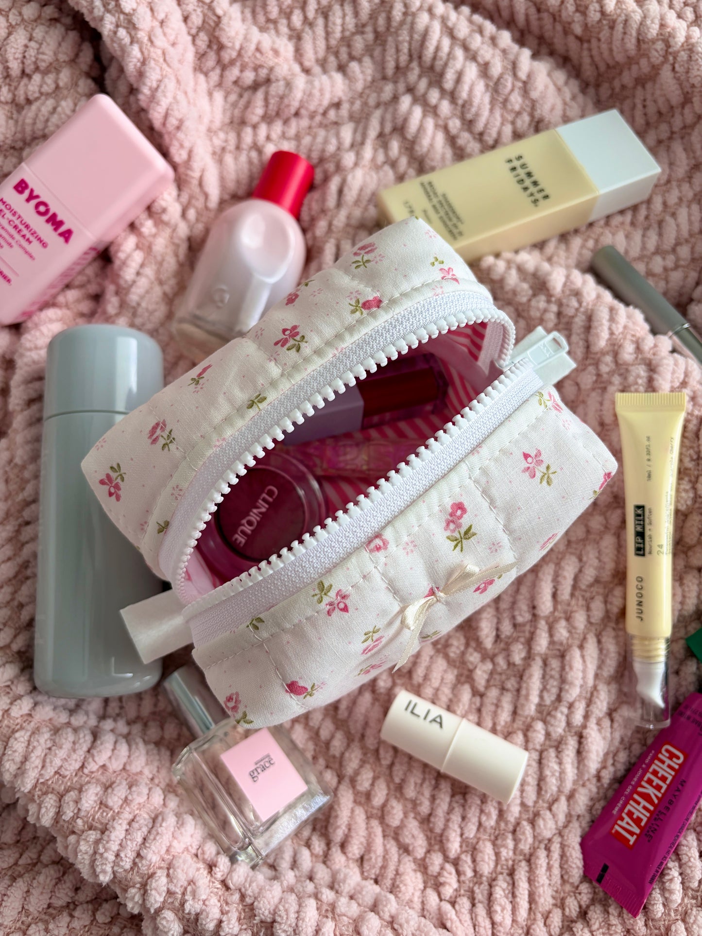 Pink Chantilly Mini Makeup Bag with Ivory Bow *limited-edition*