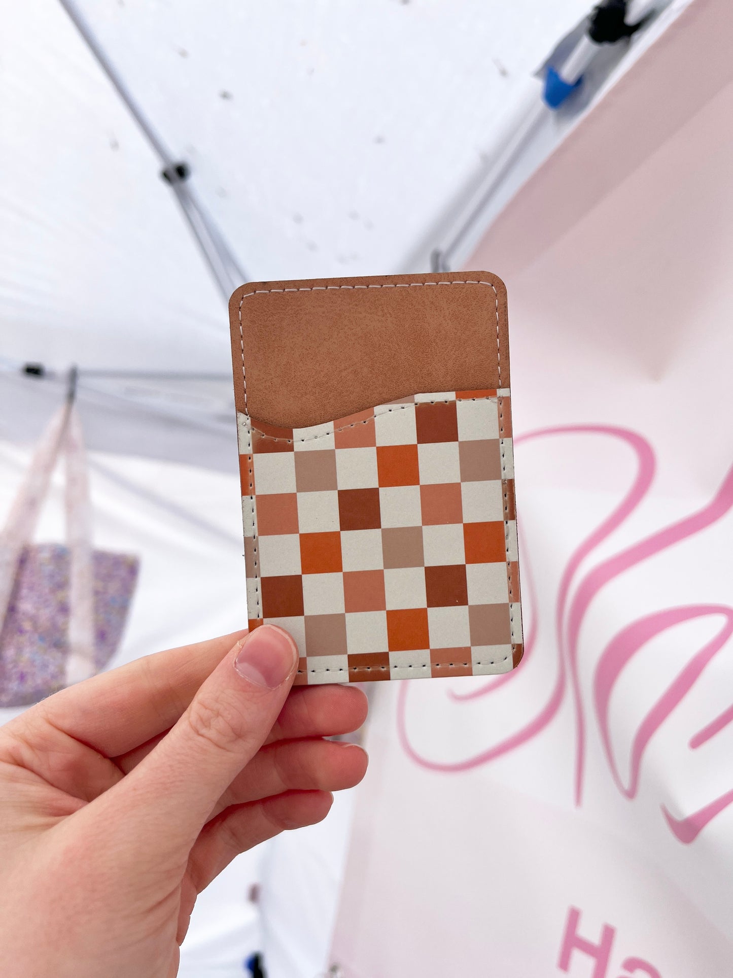 Brown and Orange Checkered Phone Wallet #11