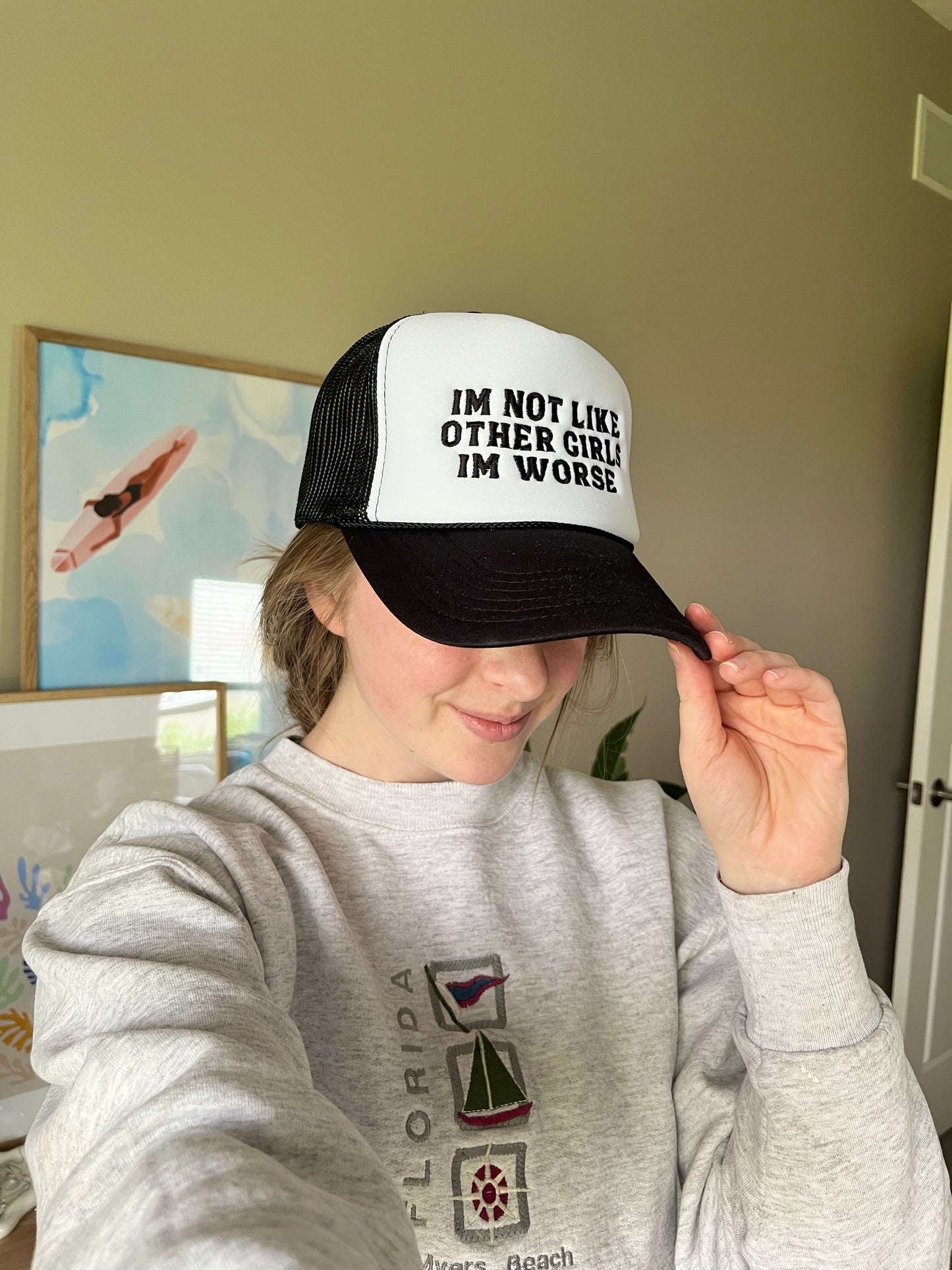 I'm Not Like Other Girls I'm Worse Embroidered Trucker Hat Black