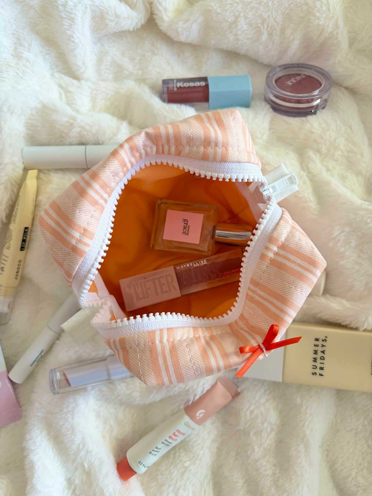 Apricot with Orange Bow Mini Makeup Bag *limited-edition*