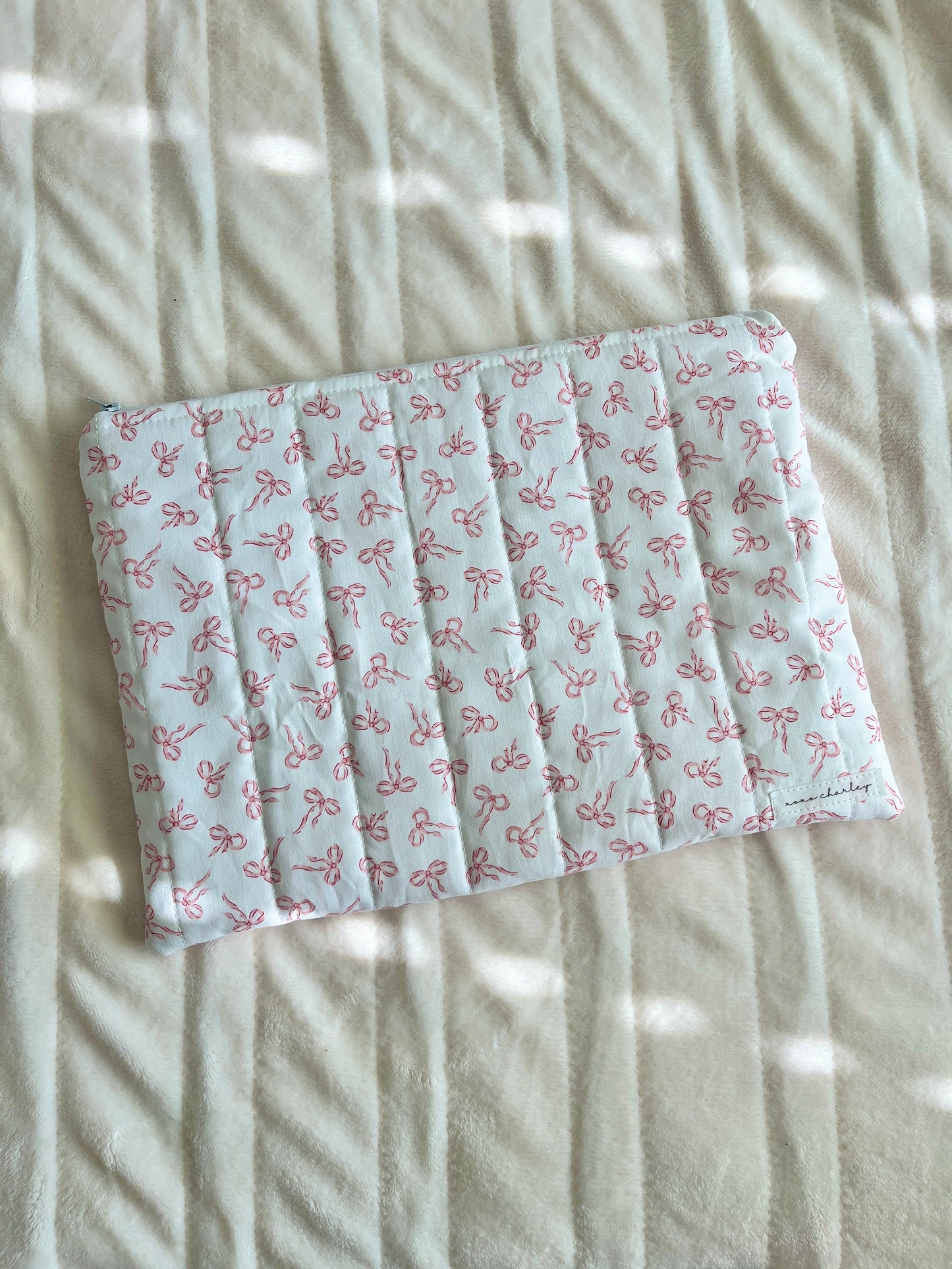Mini Pink Bows Laptop & Tablet Sleeve - Pink Gingham