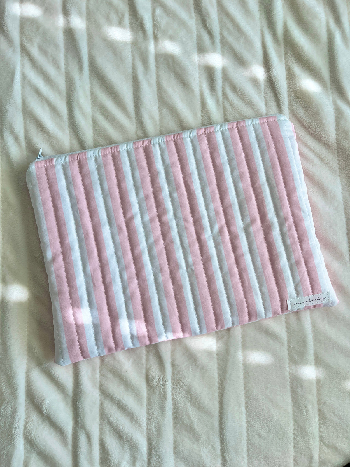 Pink & White Stripe Laptop & Tablet Sleeve - Pink Gingham