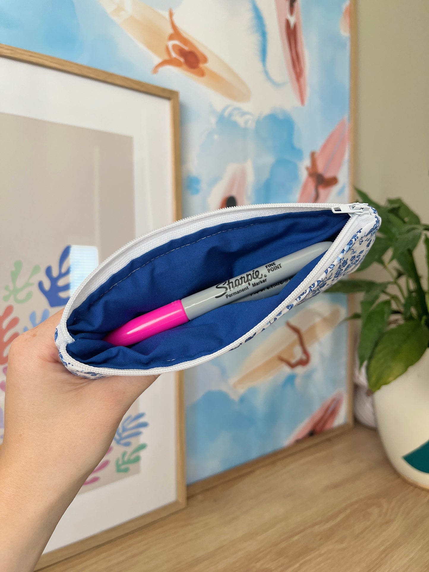The Royal Blue Floral Pencil & Glasses Case