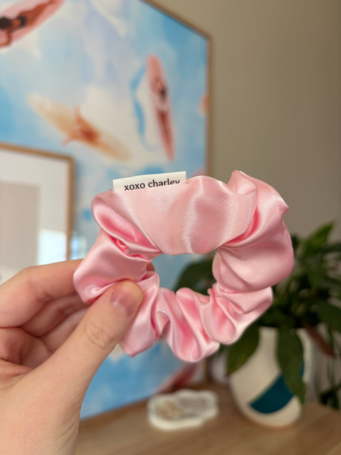 Pink Satin Scrunchie