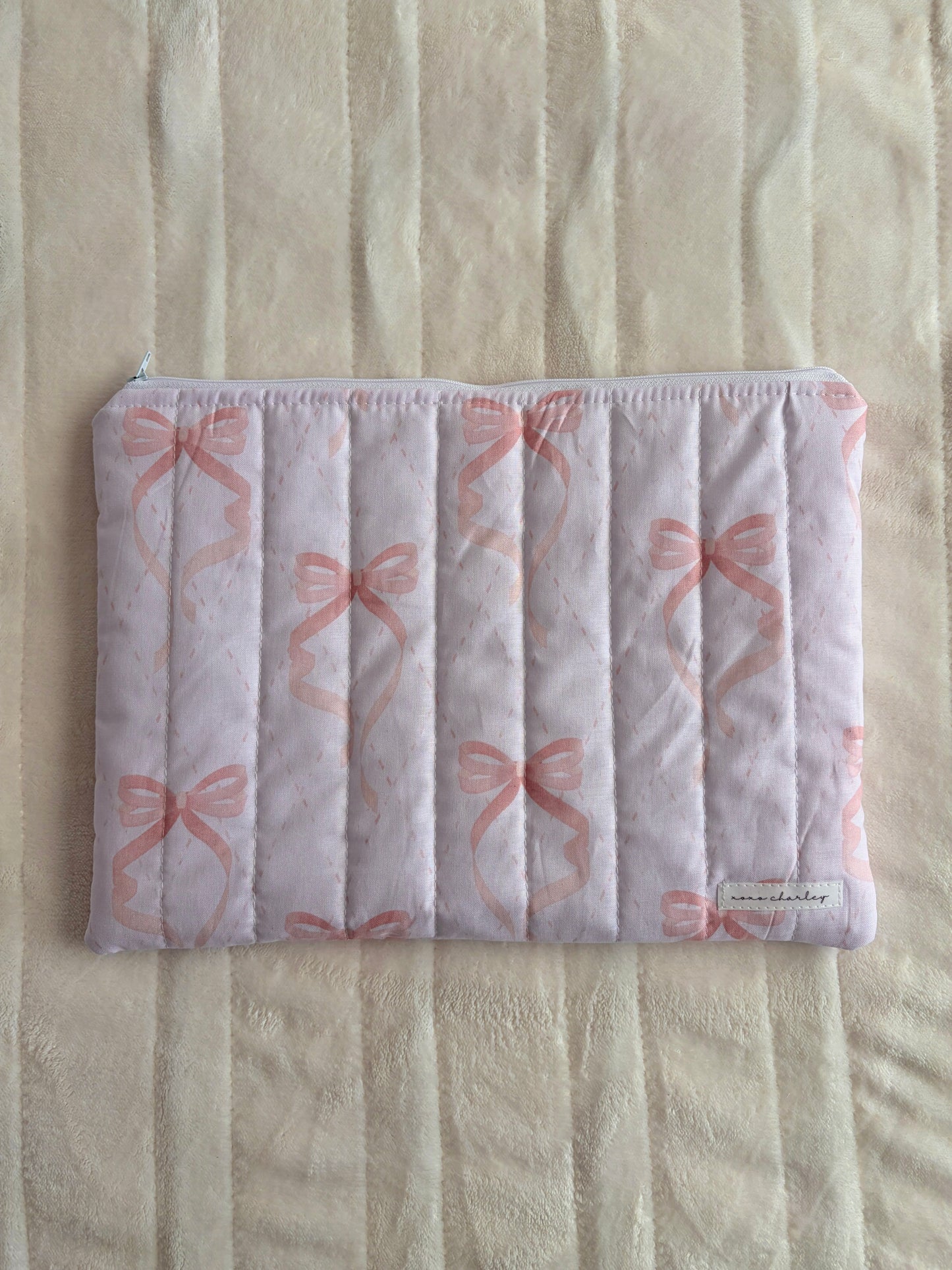 Large Pink Bow Laptop & Tablet Sleeve - Purple Gingham