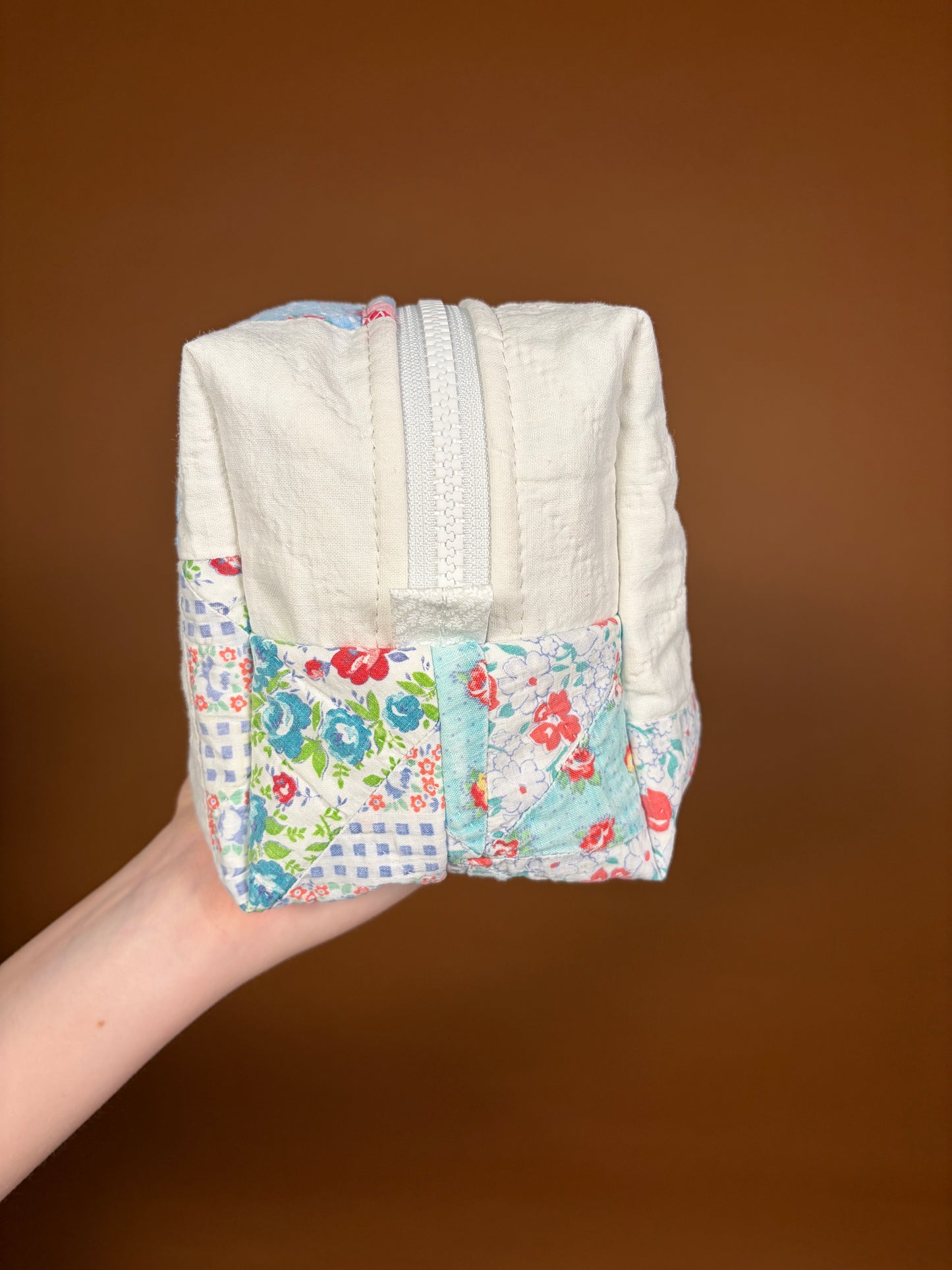 Upcycled Blue Gingham Medium Makeup Bag #1 *limited-edition*