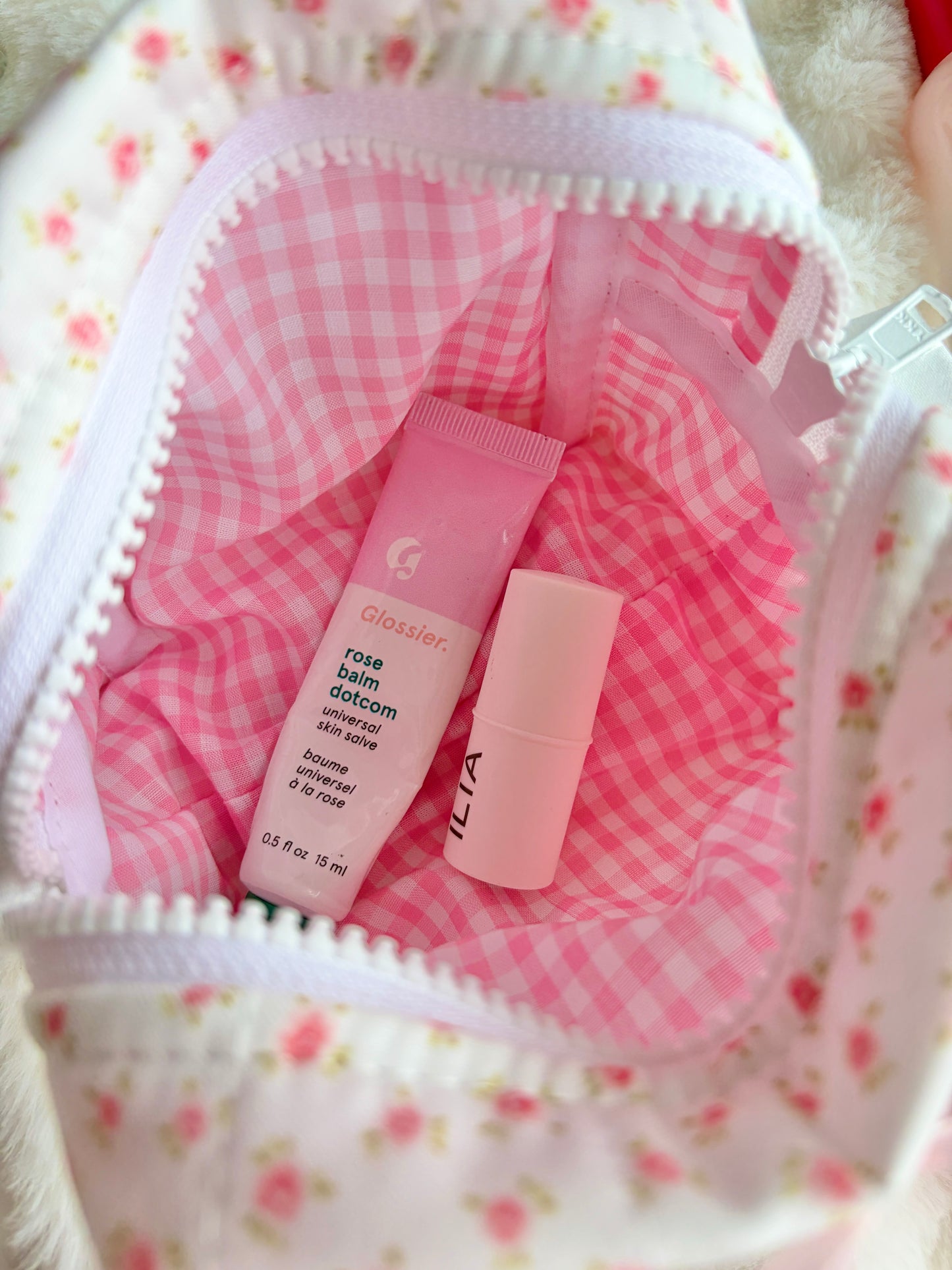 Mia Pink Gingham Mini Makeup Bag with Pink Bow *limited-edition*