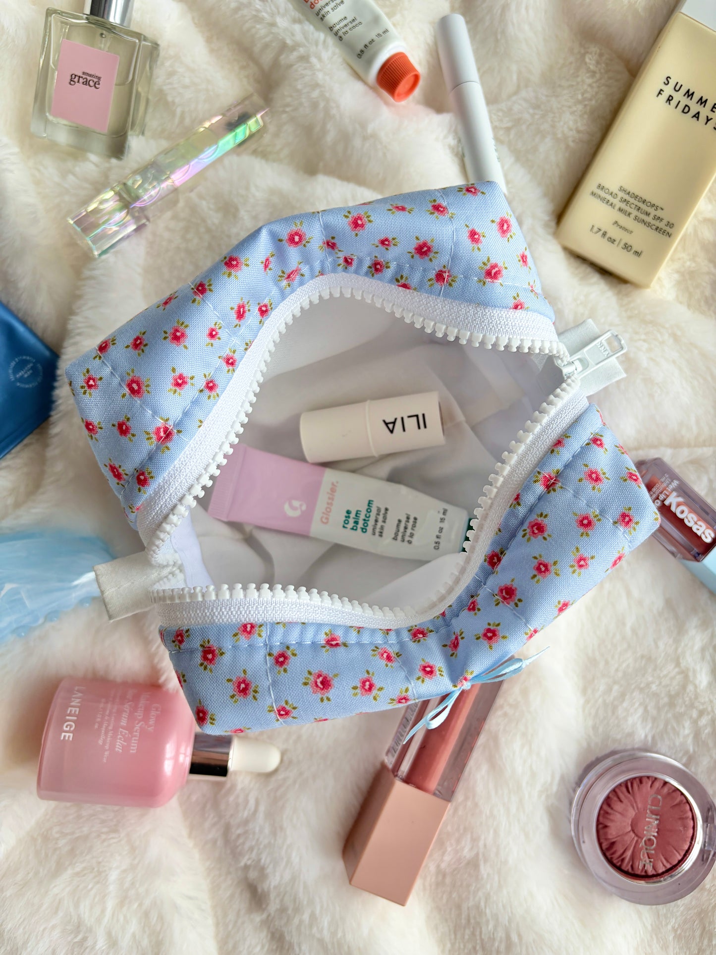 Miriam Mini Makeup Bag with Blue Bow *limited-edition*