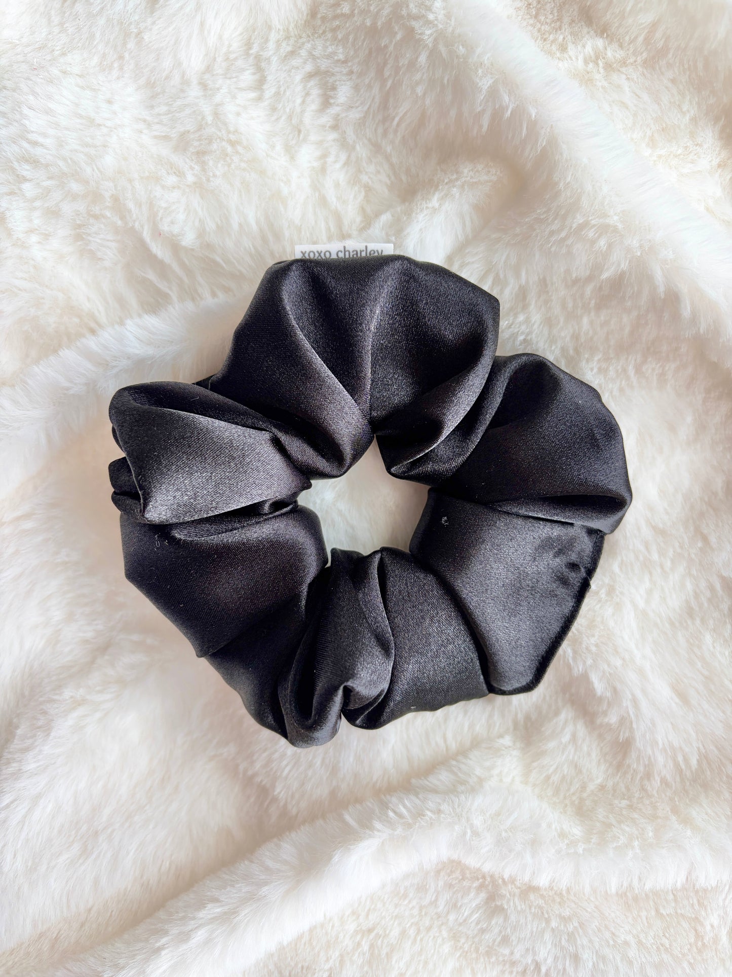 Black Large Satin Scrunchie