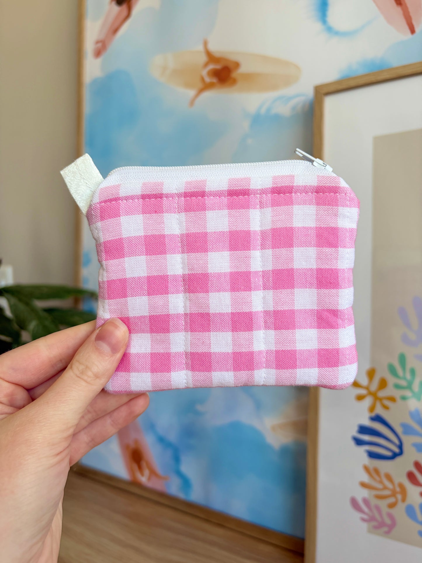 Pink Gingham Keychain Wallet