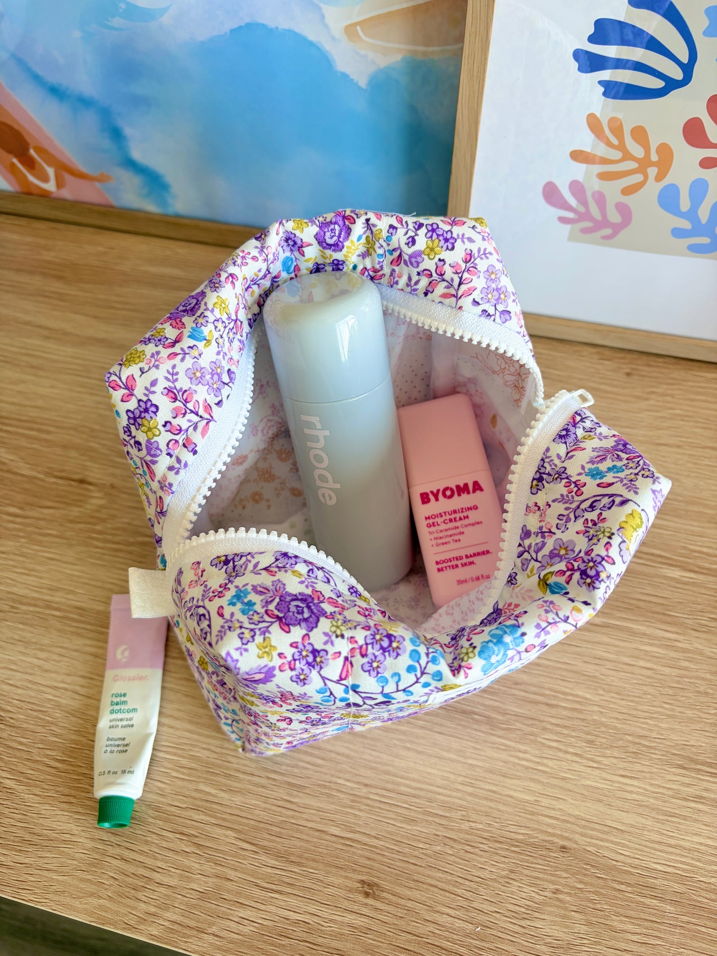 Ditsy Picnic Purple Medium Makeup Bag