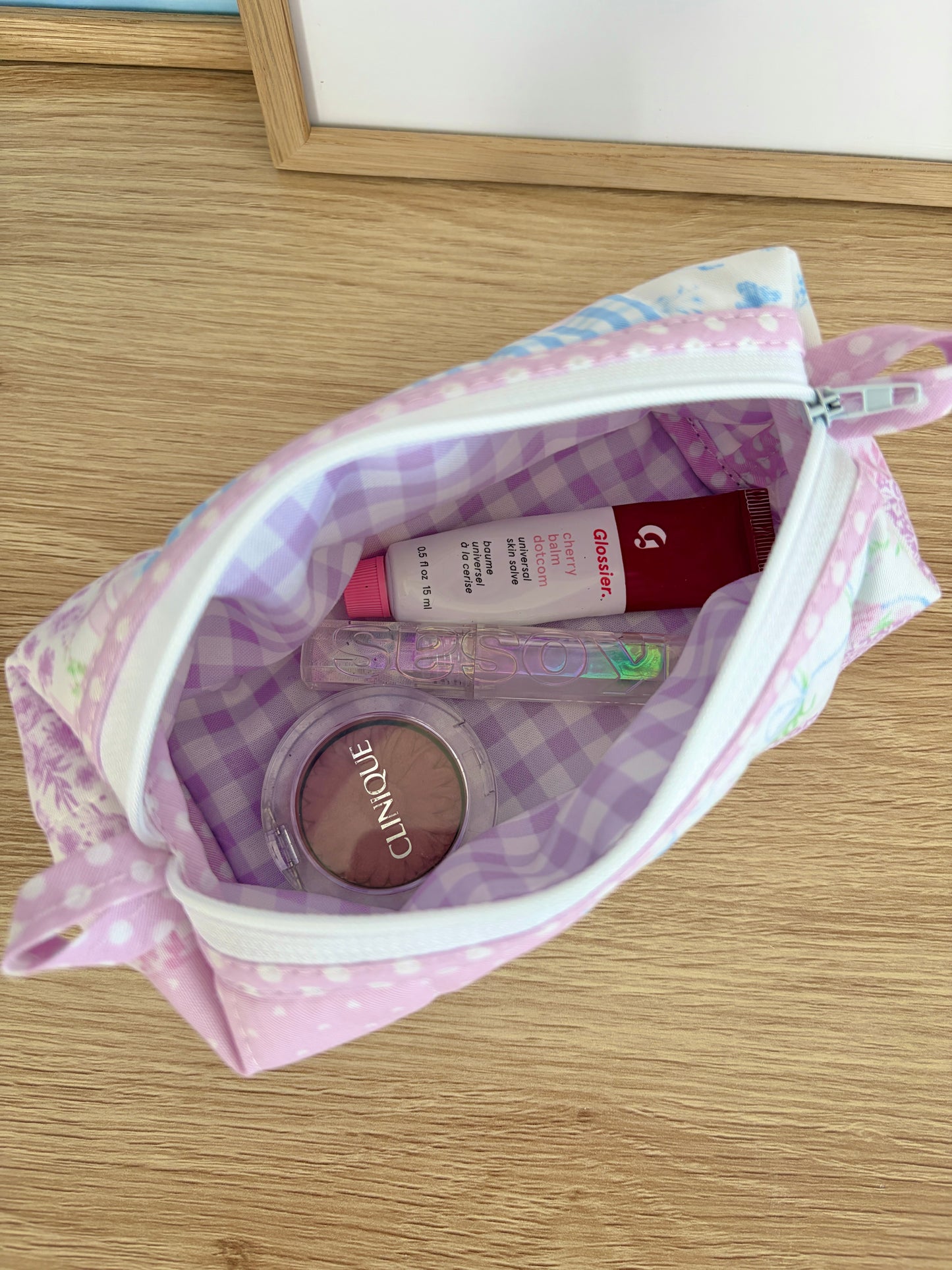 Pink Patchwork Colorblock Bag - Purple & White Dots