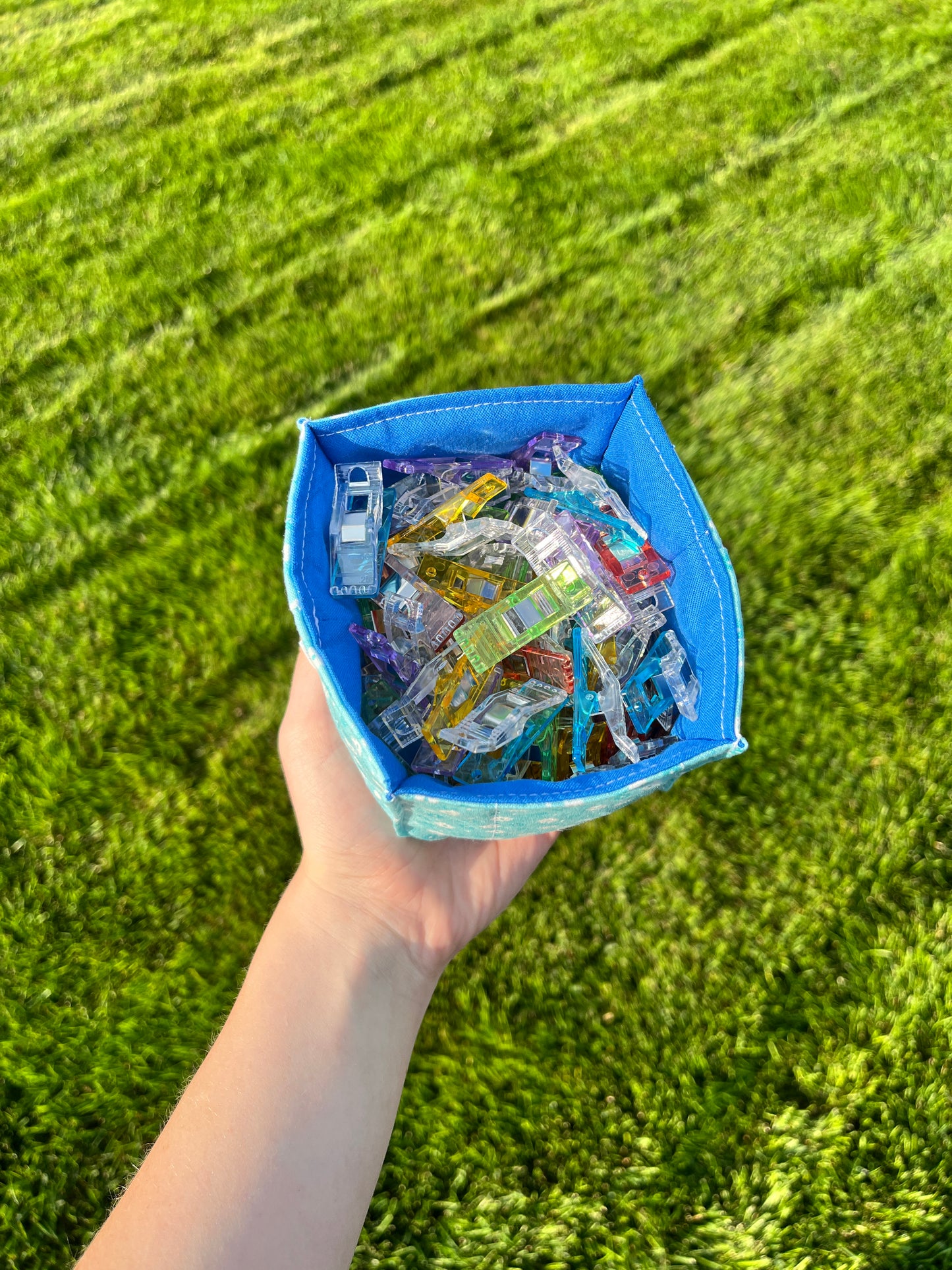The Blue Floral with Dark Blue Square Fabric Bowl Organizer *limited-edition*