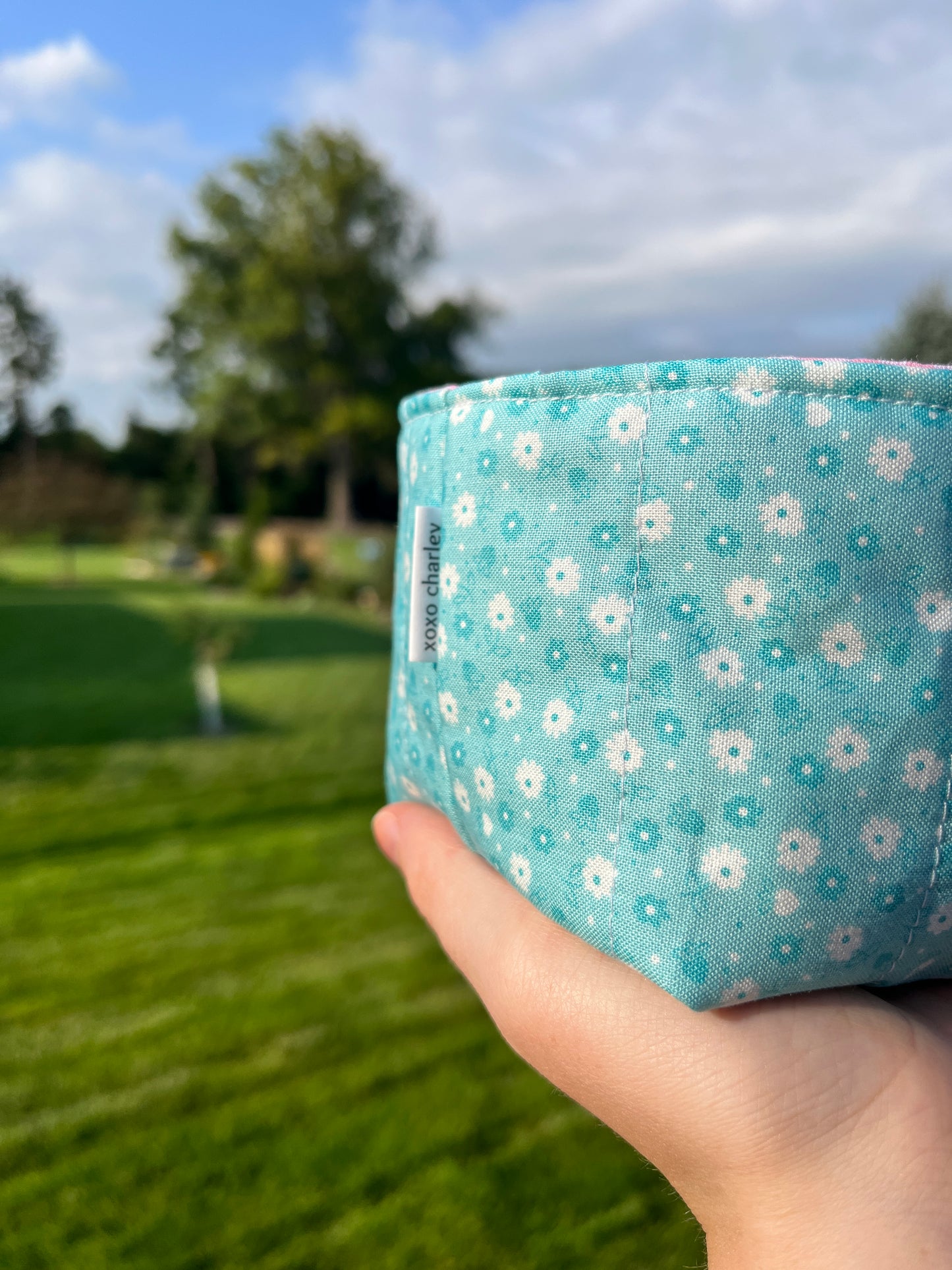 The Blue Floral with Pink Gingham Fabric Bowl Organizer *limited-edition*.