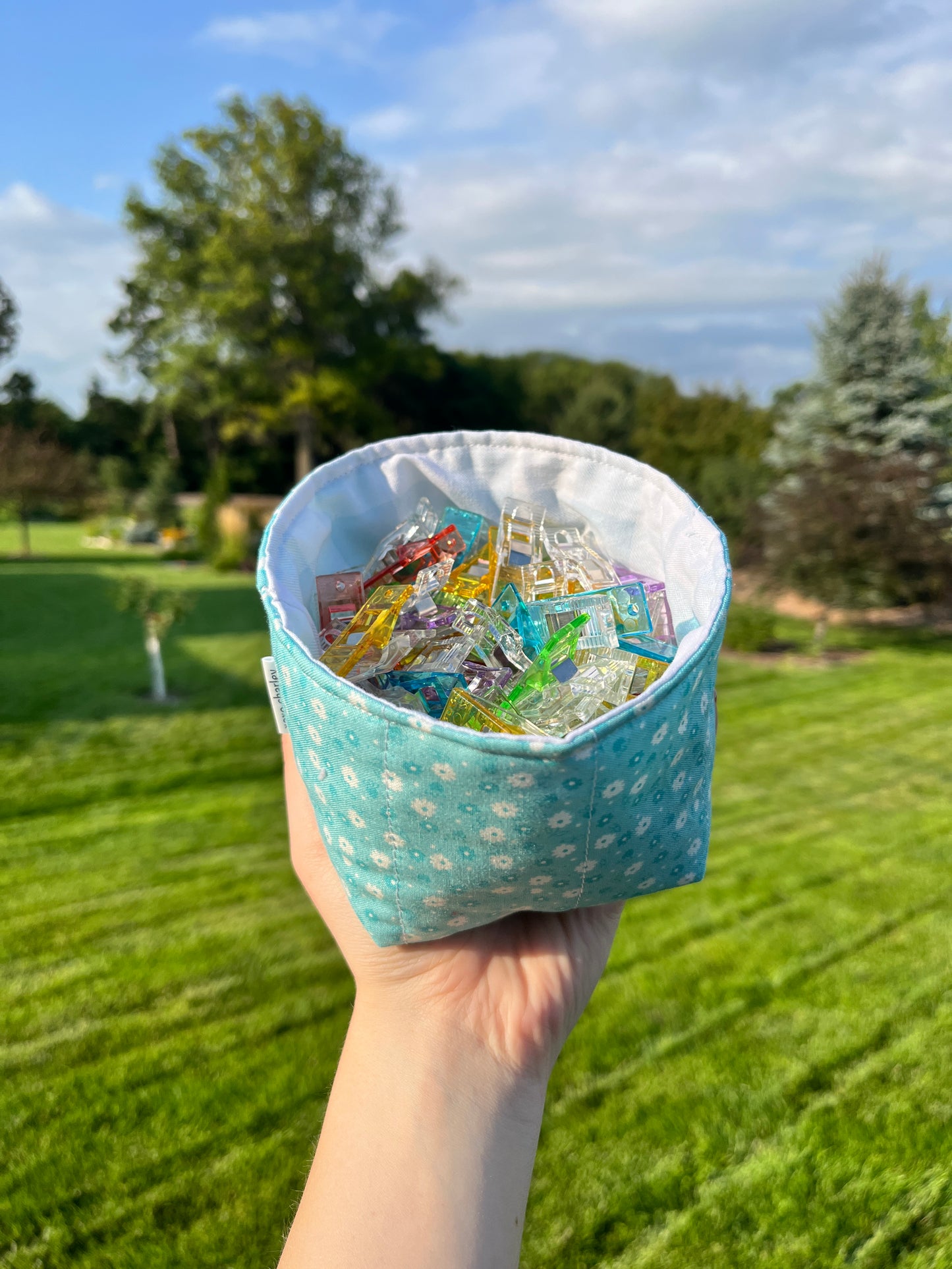 The Blue Floral with Blue Gingham Fabric Bowl Organizer *limited-edition*