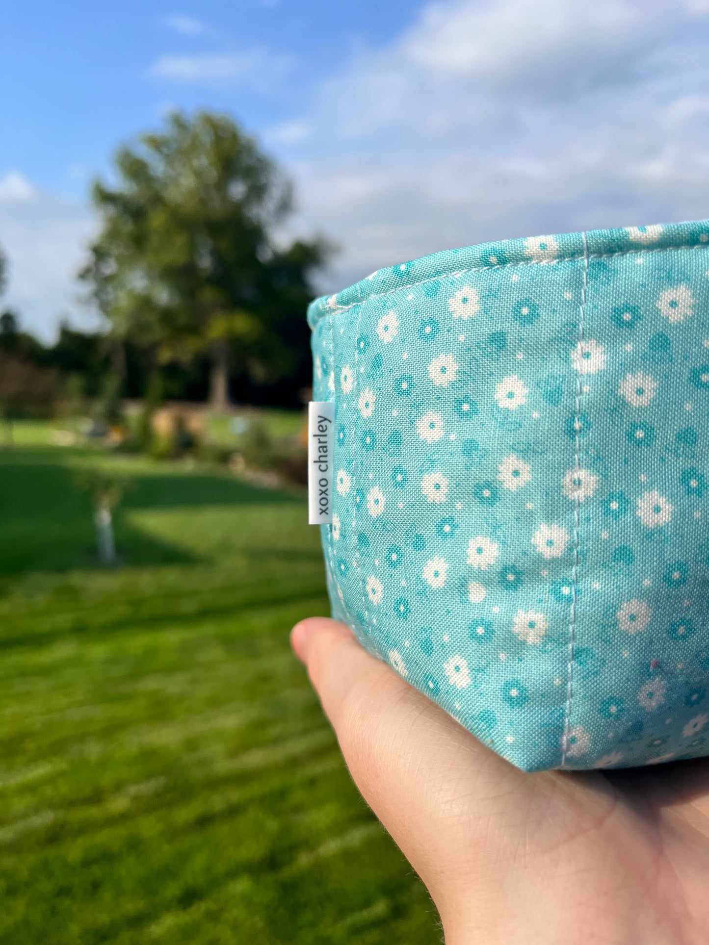The Blue Floral with Blue Gingham Fabric Bowl Organizer *limited-edition*