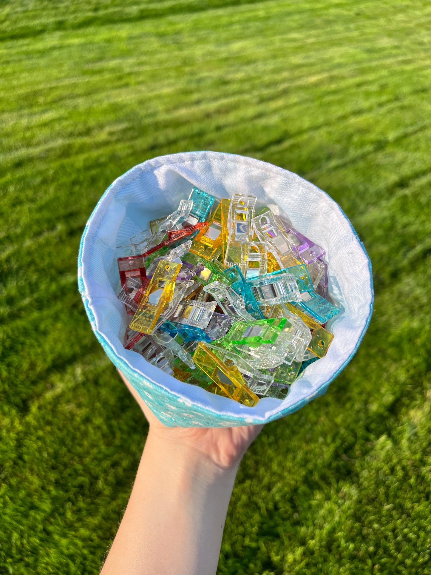 The Blue Floral with Blue Gingham Fabric Bowl Organizer *limited-edition*