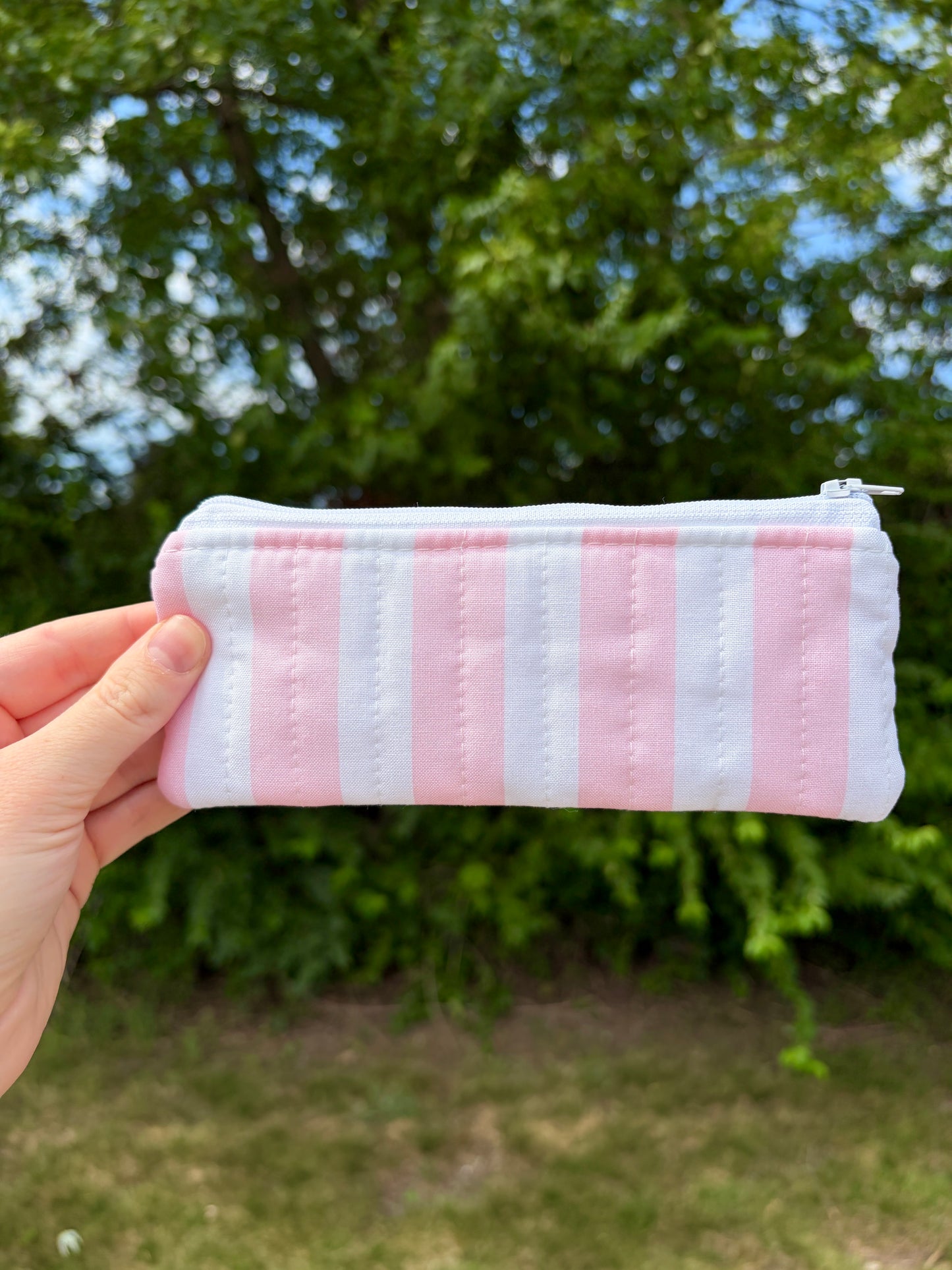 Pink & White Stripes Pencil & Glasses Case