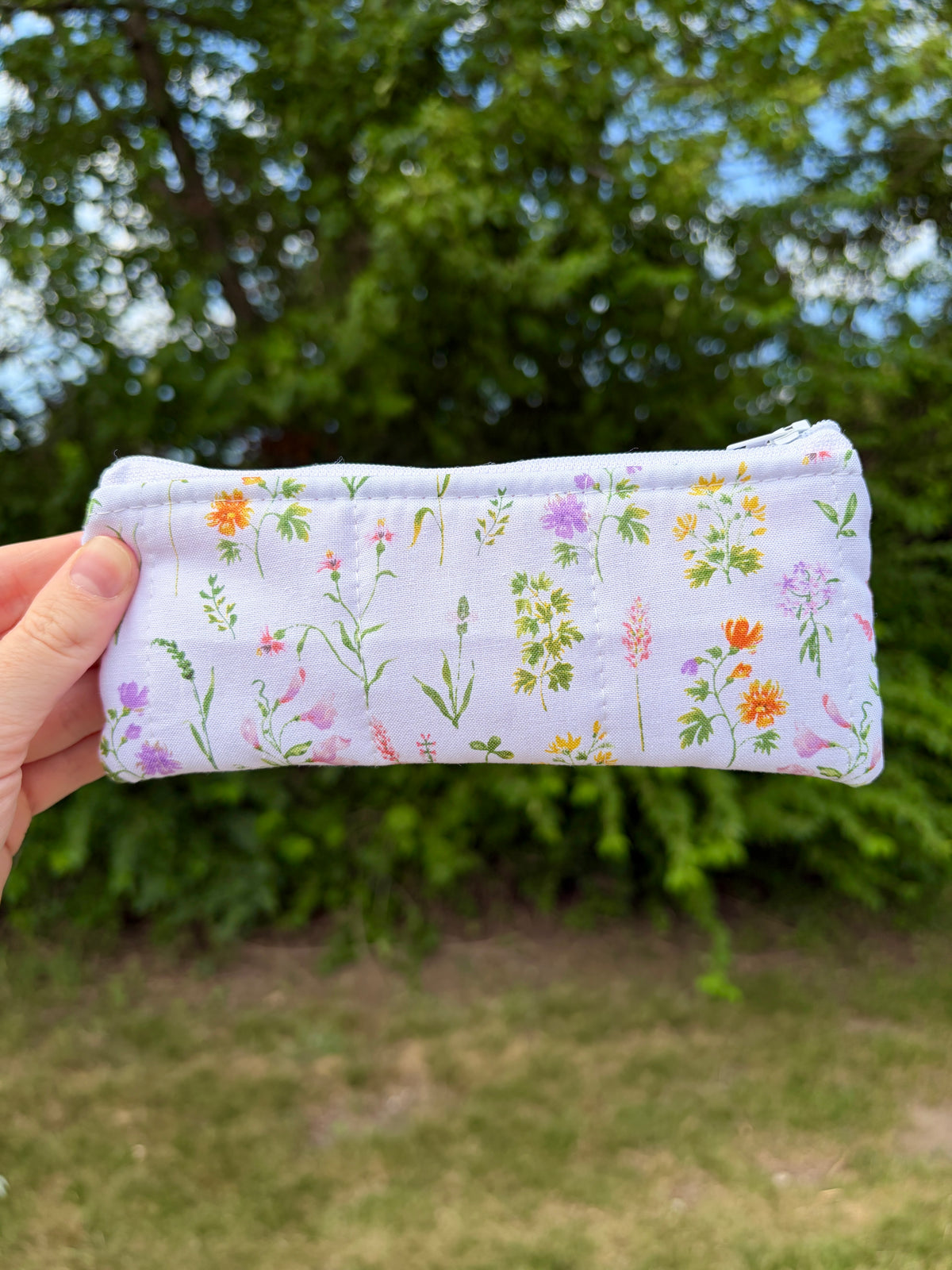 Purple Wildflower Pencil & Glasses Case - Pink Gingham