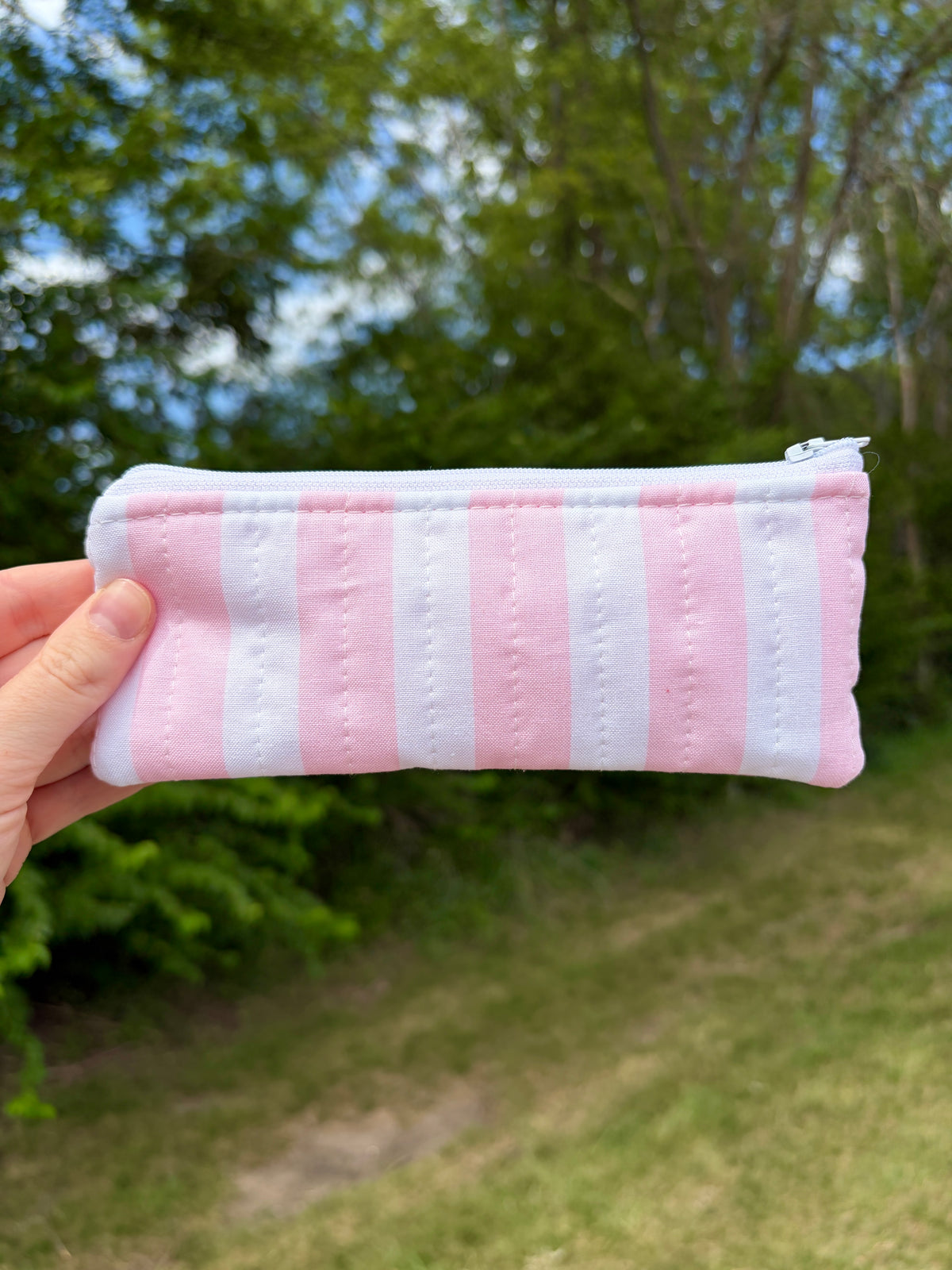 Pink & White Stripe Pencil & Glasses Case - Pink Gingham