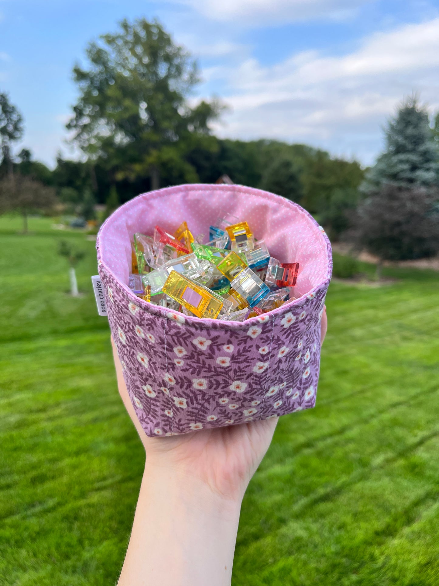 The Purple Floral with Pink Polka Dot Fabric Bowl Organizer *limited-edition*