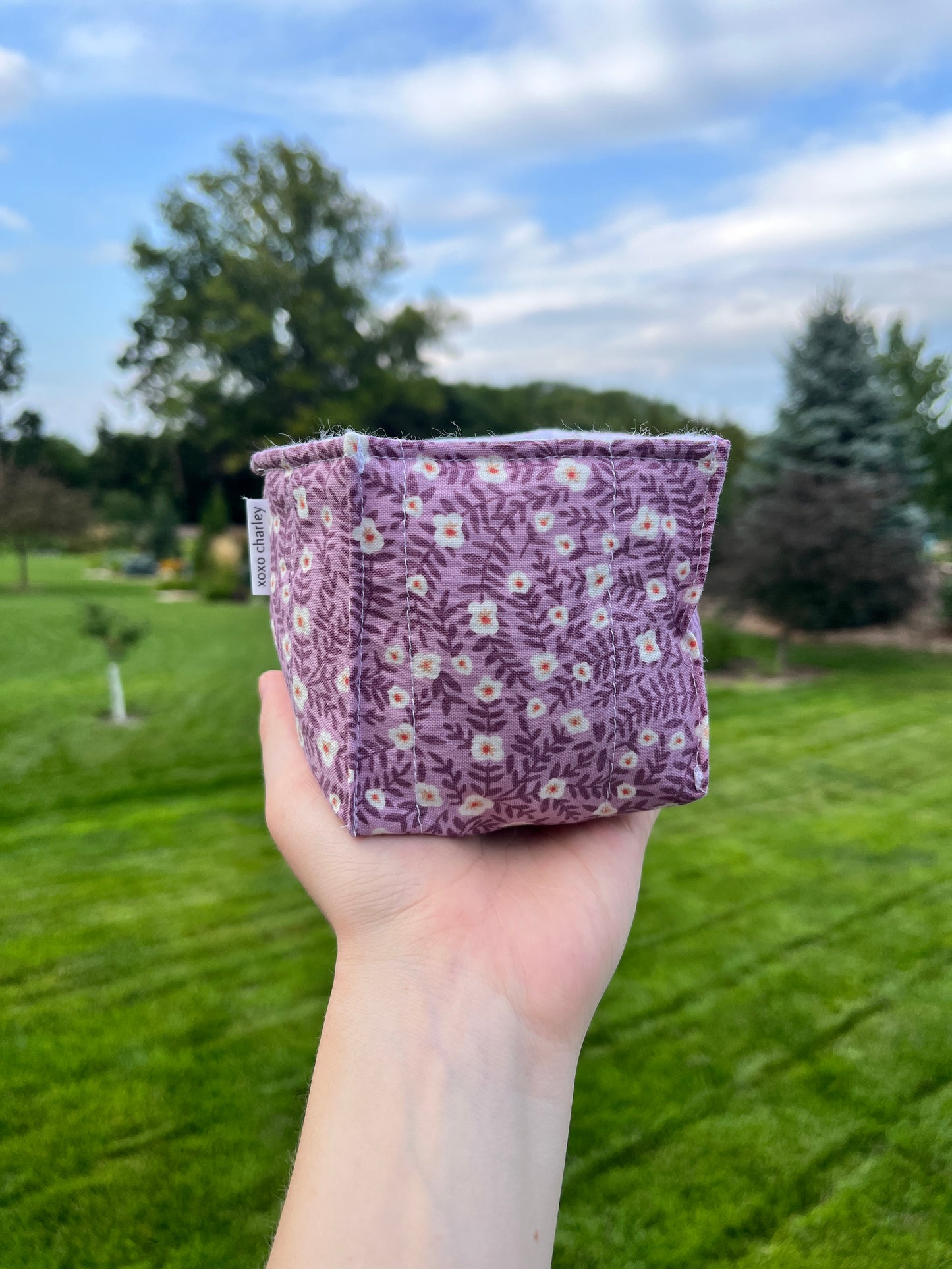 The Purple Floral with Light Pink Dots Square Fabric Bowl Organizer *limited-edition*