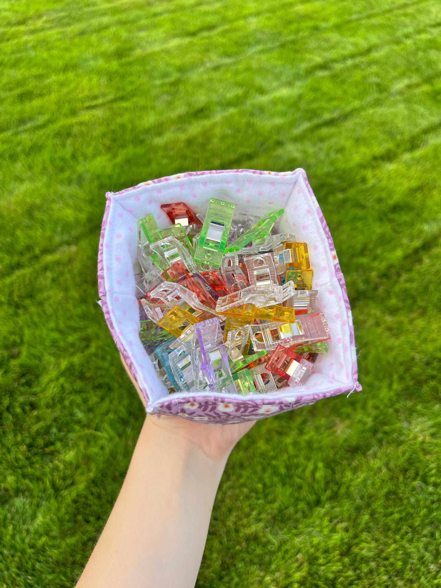 The Purple Floral with Light Pink Dots Square Fabric Bowl Organizer *limited-edition*