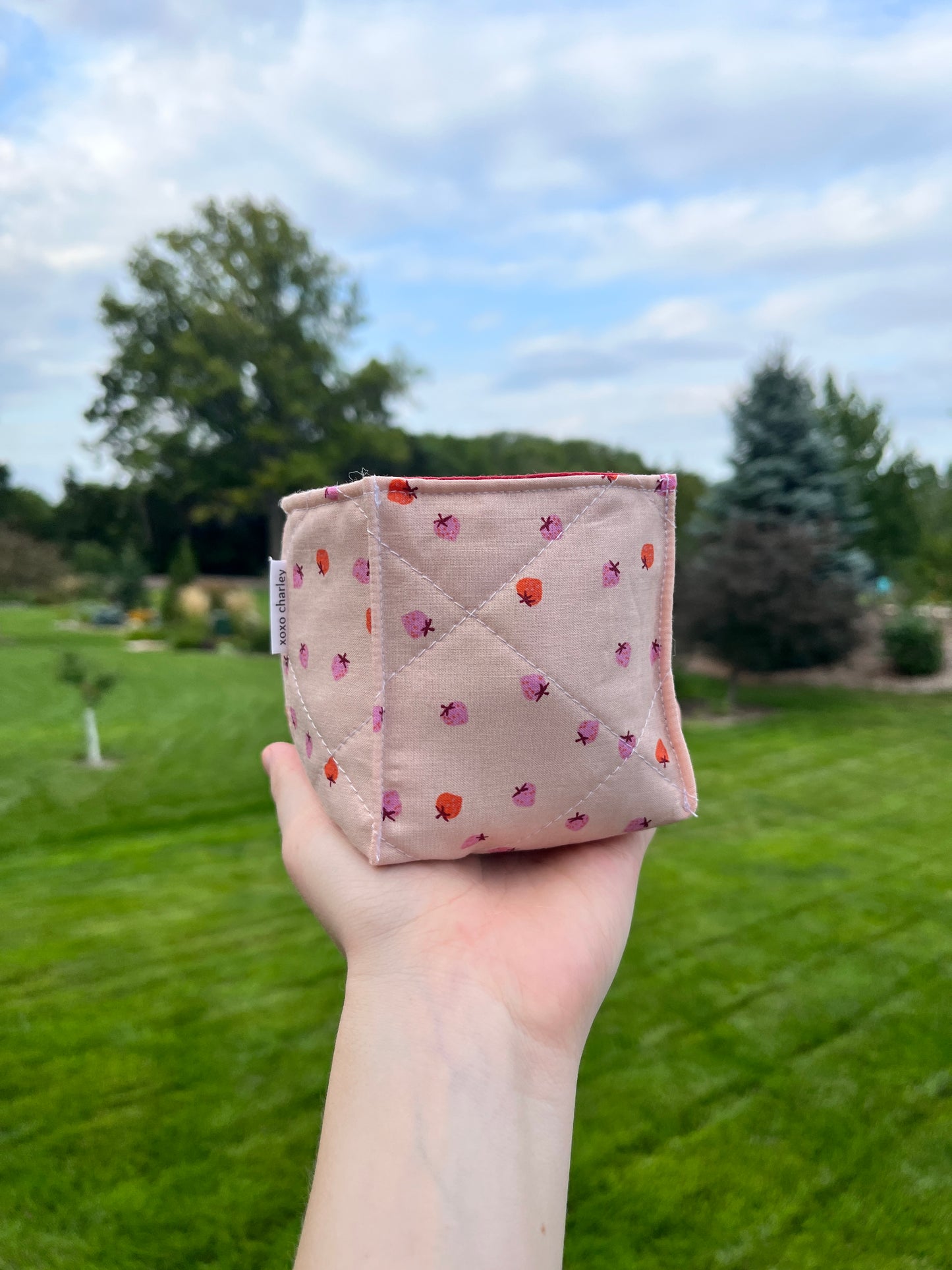 The Strawberry with Maroon Square Fabric Bowl Organizer *limited-edition*