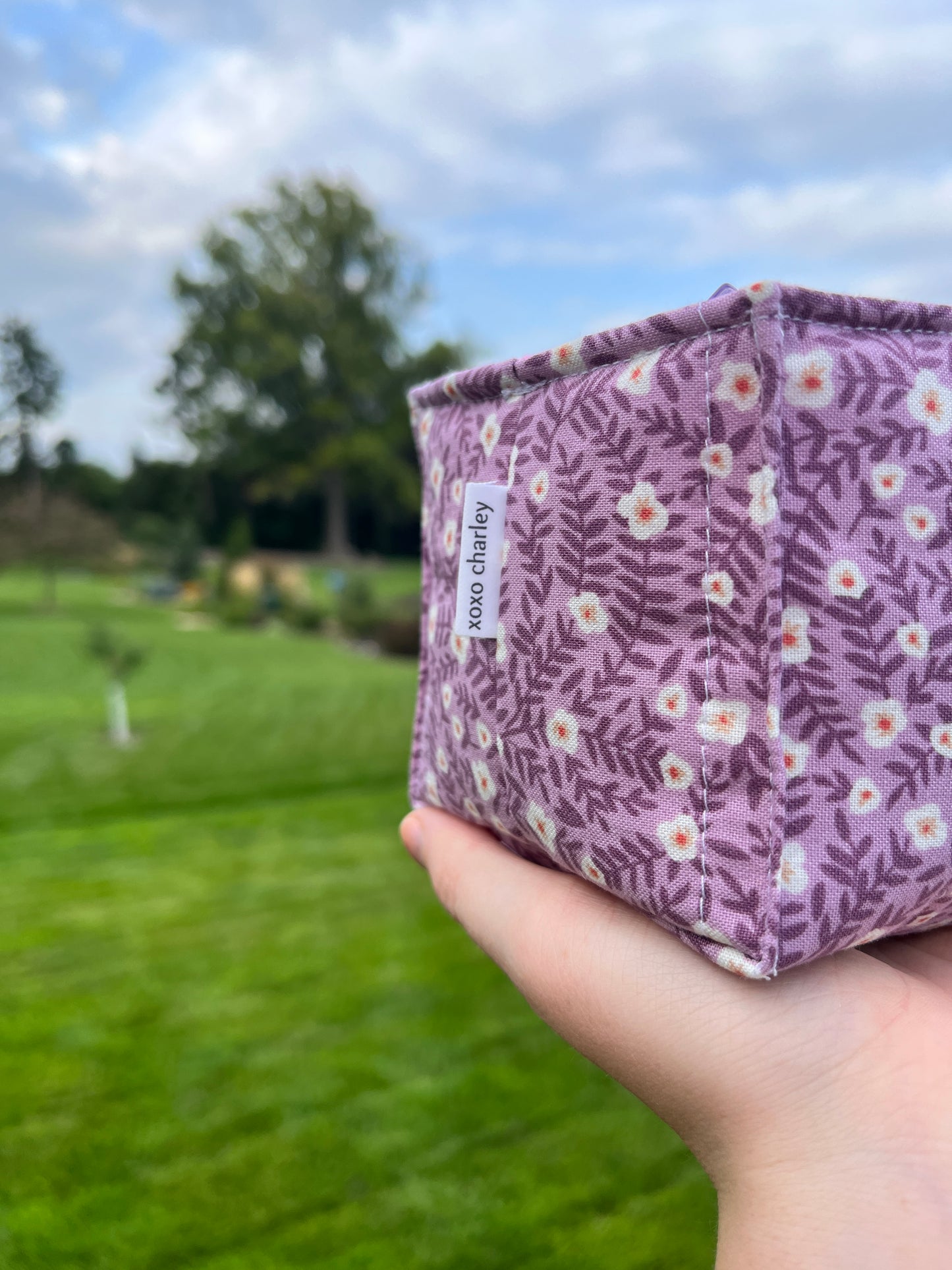 The Purple Floral with Pink Polka Dot Square Fabric Bowl Organizer *limited-edition*