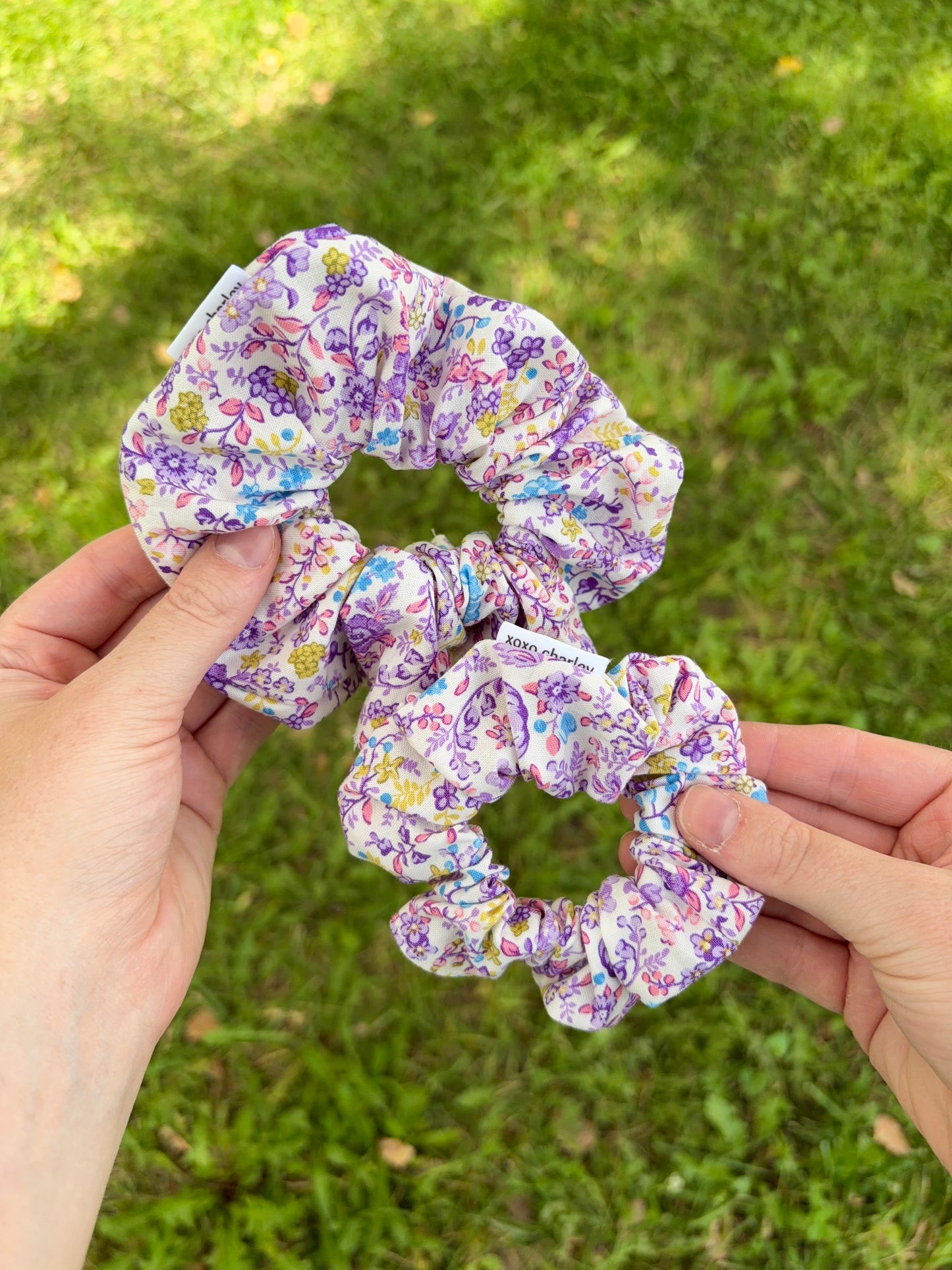 Ditsy Picnic Purple Cotton Scrunchie