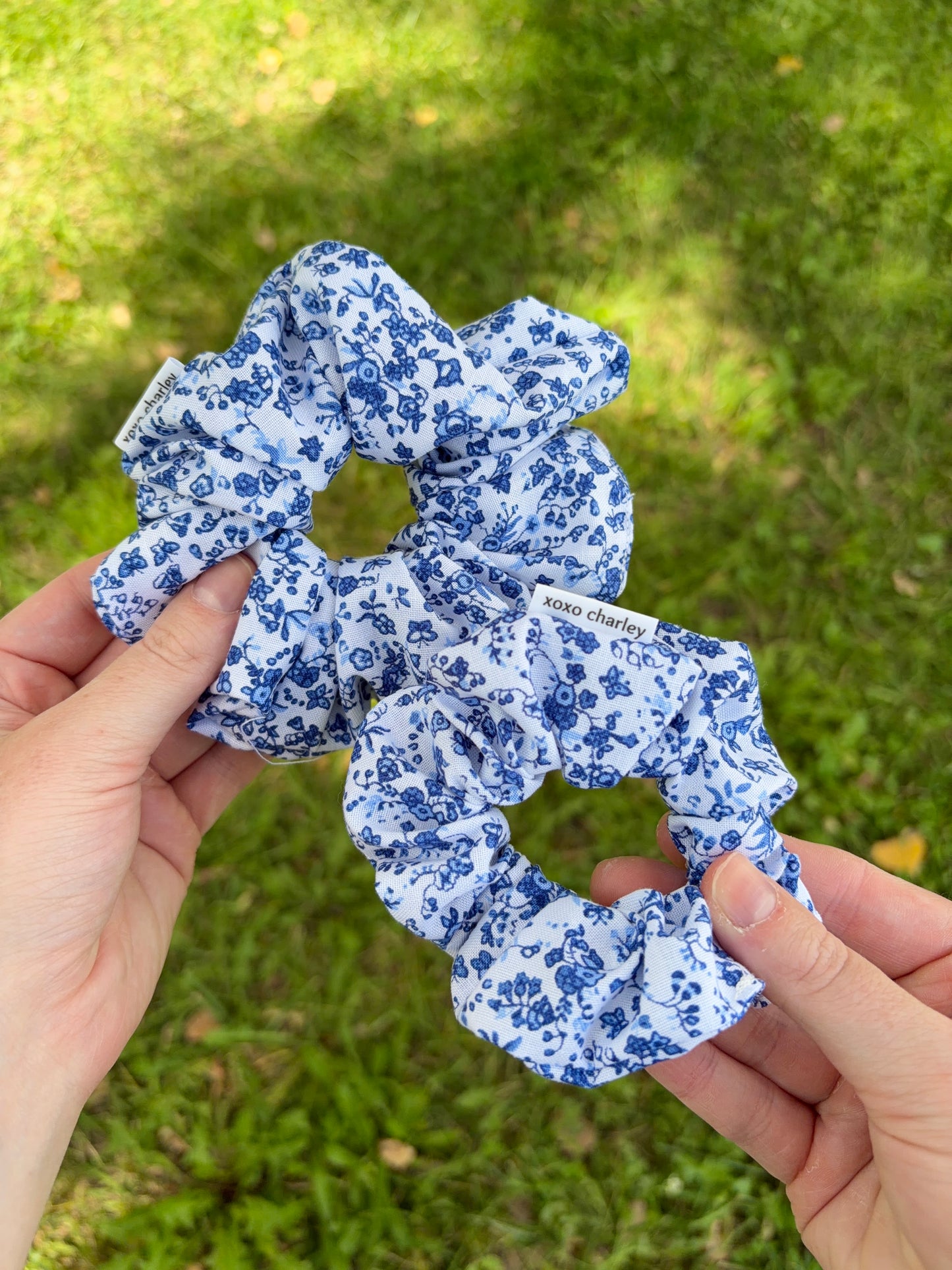 Royal Blue Floral Cotton Scrunchie