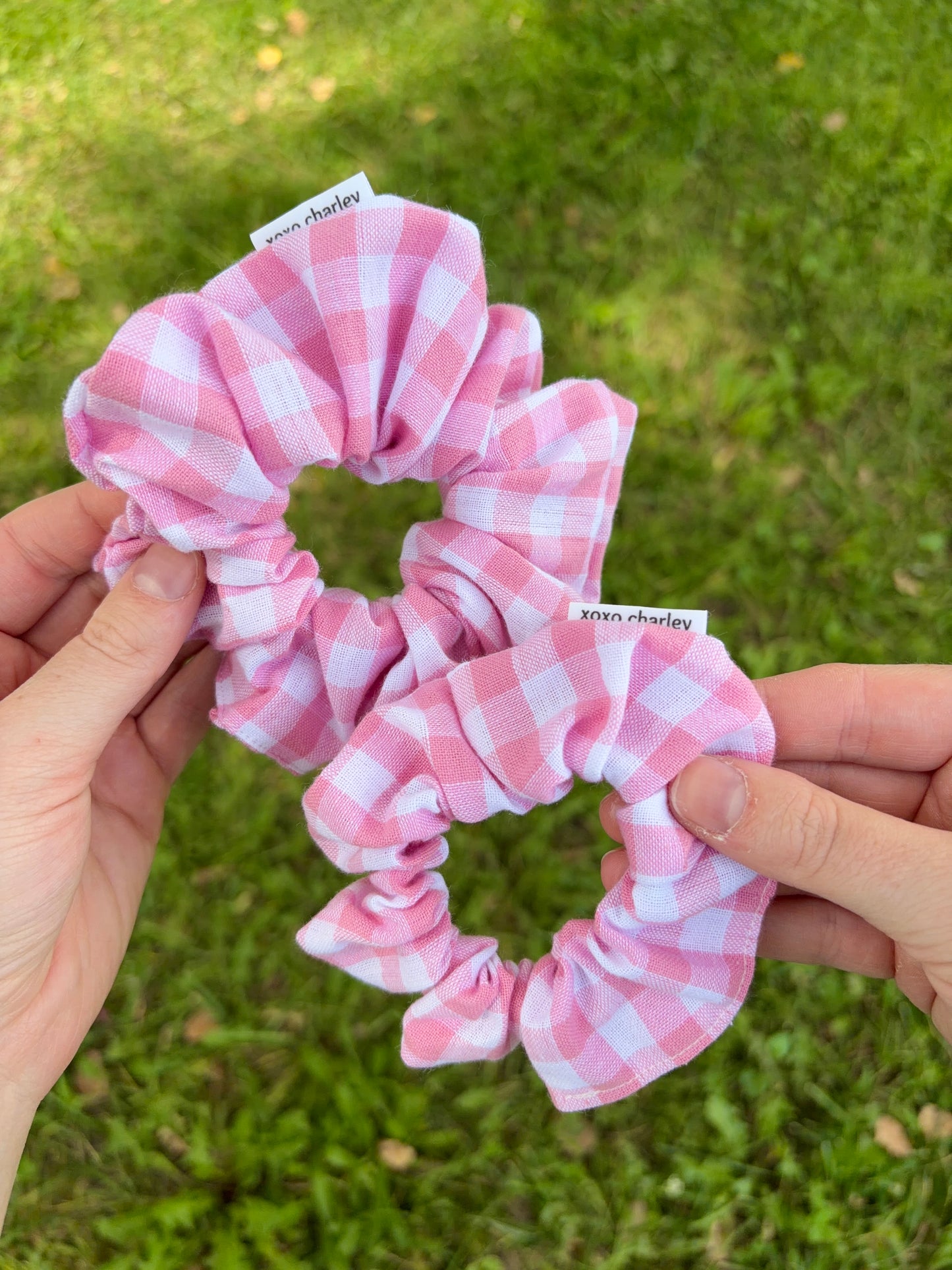 Pink Gingham Cotton Scrunchie