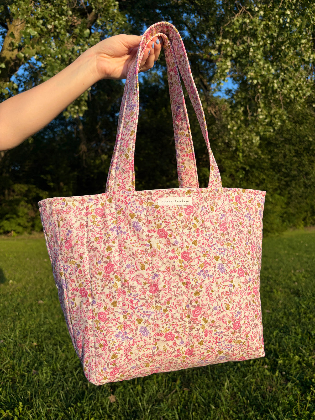 Ditsy Picnic Pink Large Tote Bag