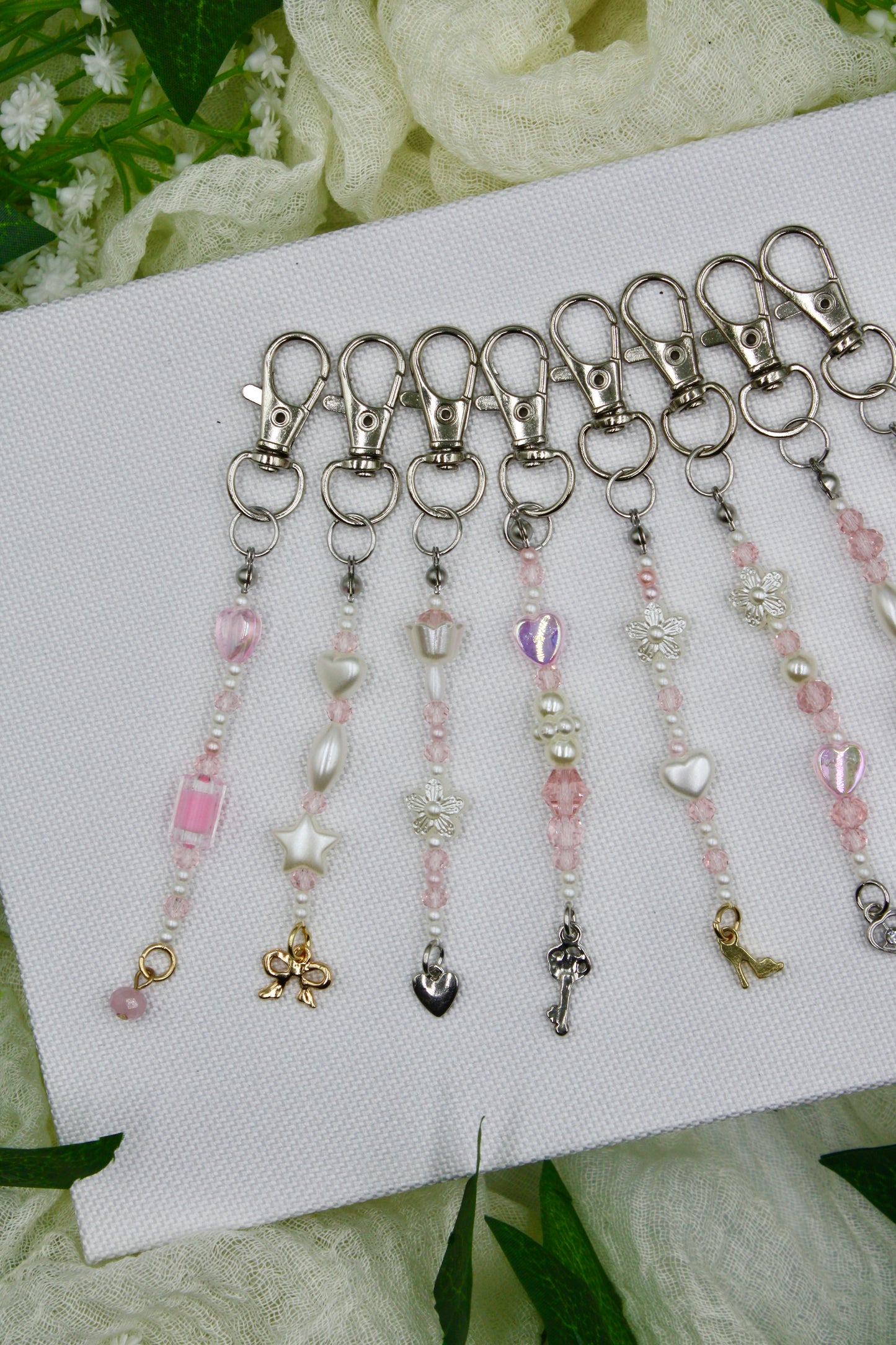 Dainty Silver & Gold Beaded Keychains