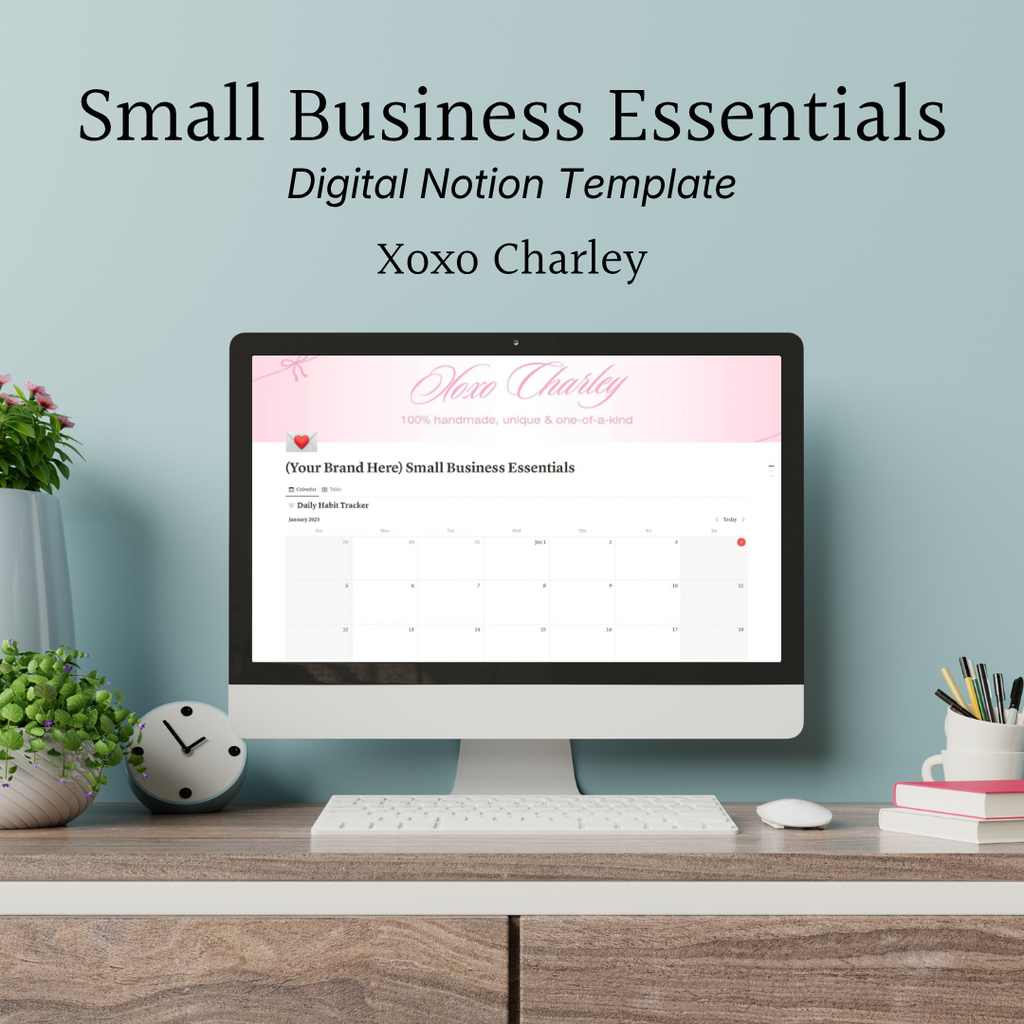 Small business essentials Notion template dashboard on desktop screen