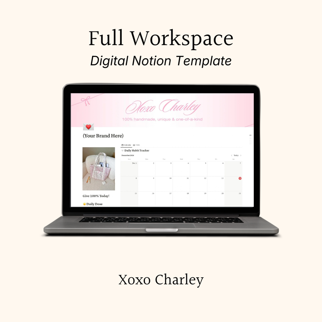 Full Workspace digital Notion template preview on a laptop screen