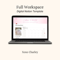 Full Workspace digital Notion template preview on a laptop screen