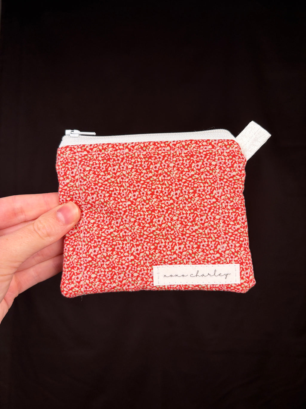 Red glitter keychain wallet pouch with zipper, small wristlet loop