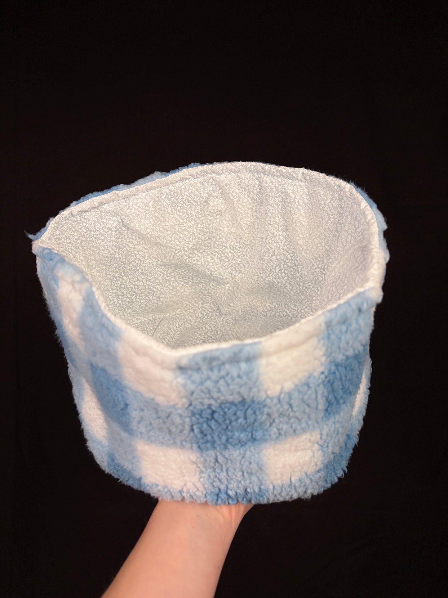 Blue Gingham Fuzzy Large Fabric Bowl *limited-edition*