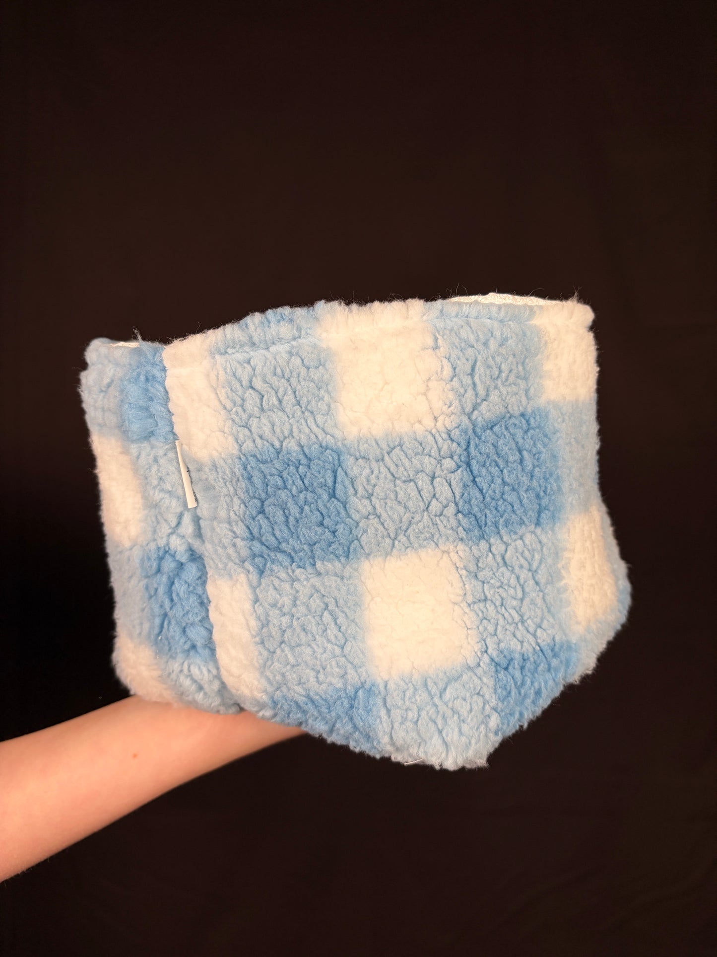 Blue Gingham Fuzzy Large Fabric Bowl *limited-edition*