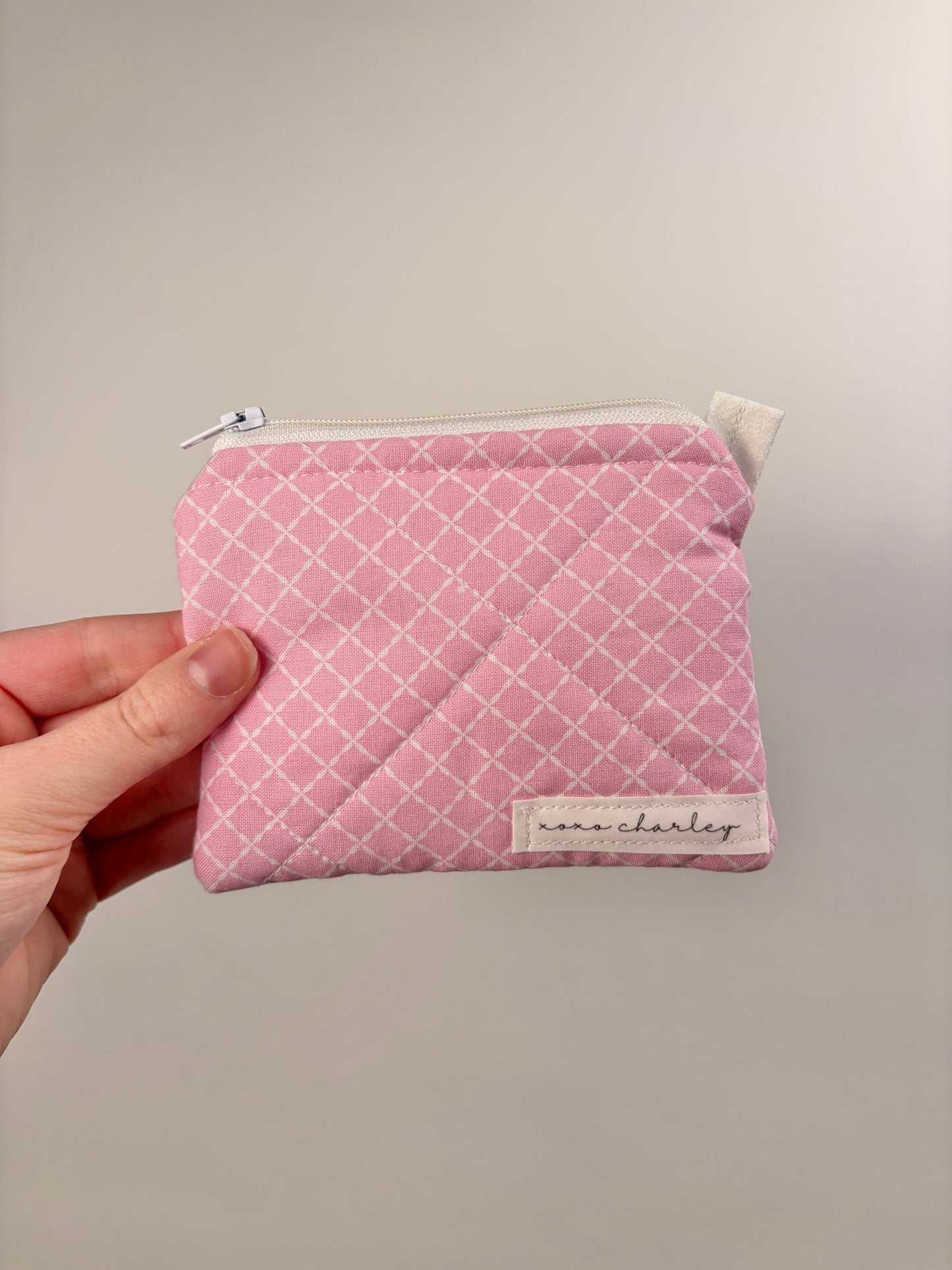 Crosshatch White on Pink Keychain Wallet