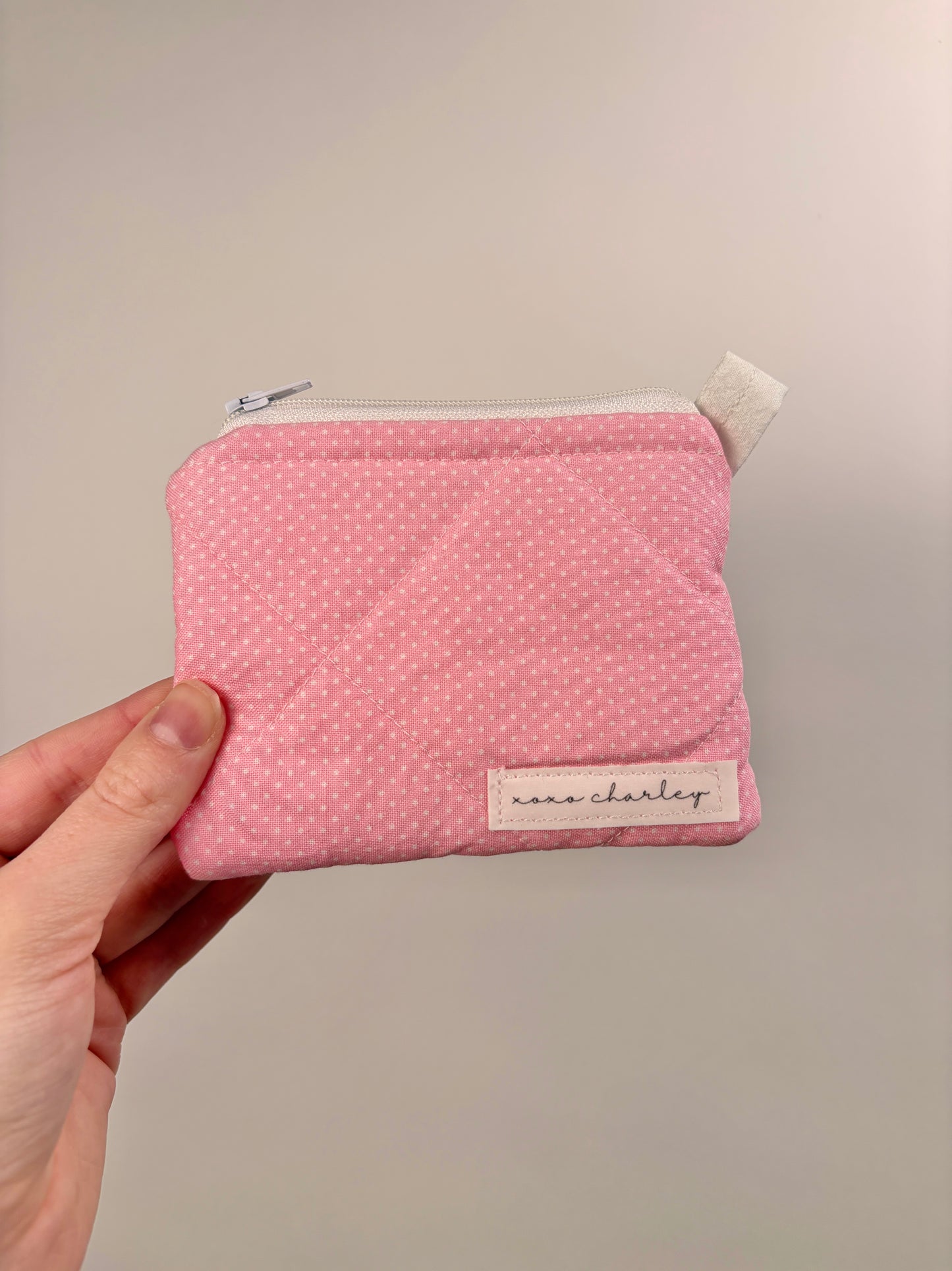 Tiny White Dots on Pink Keychain Wallet