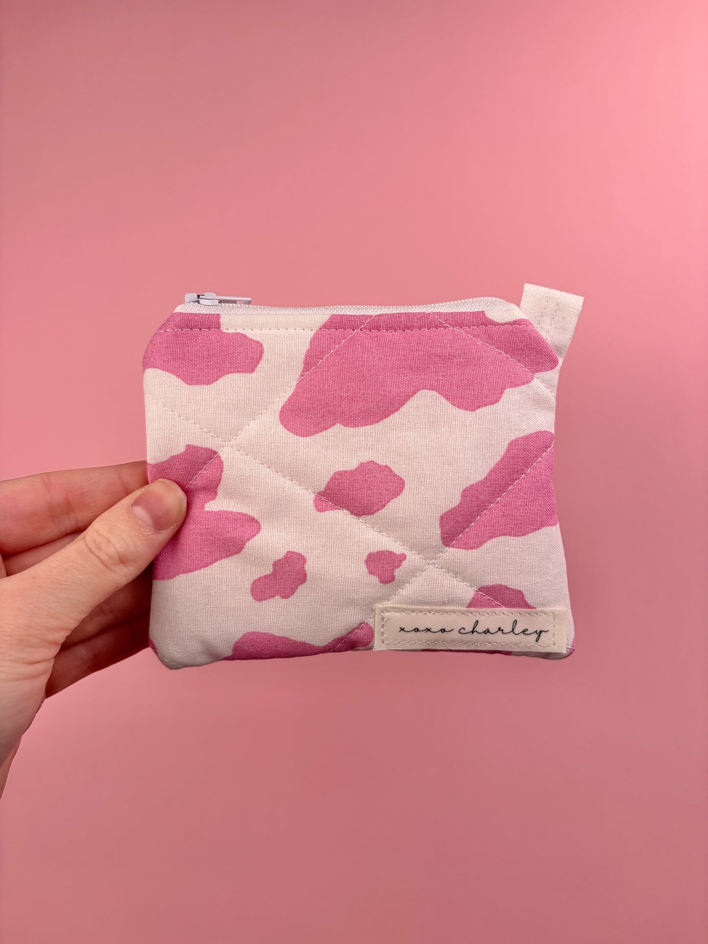 Pink Cow Print Keychain Wallet