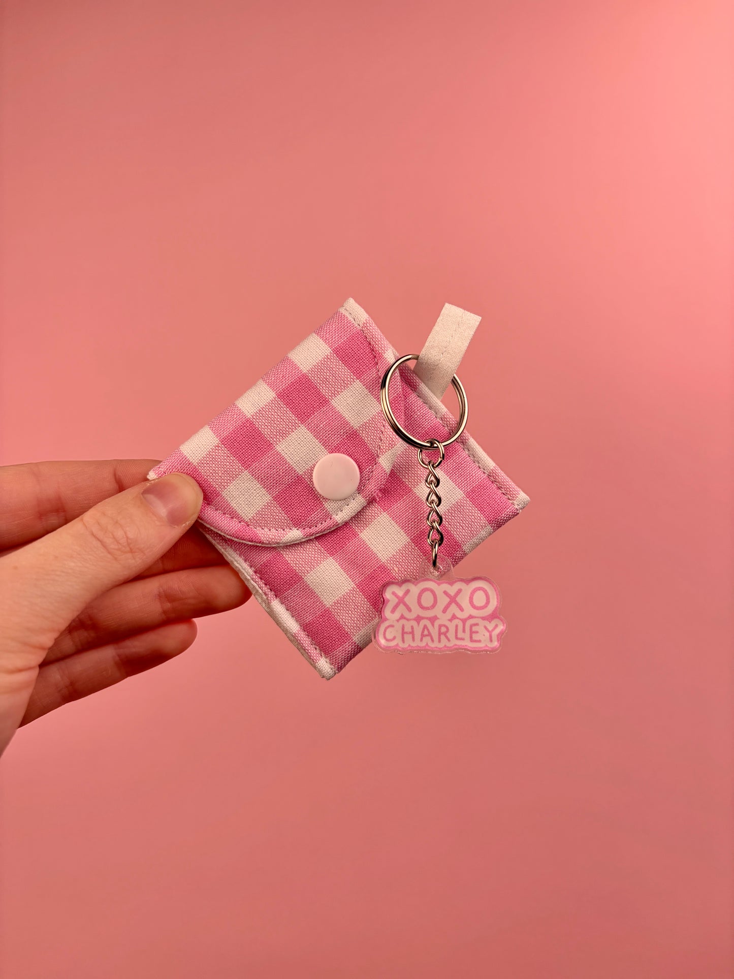 Pink Gingham Earbuds Case