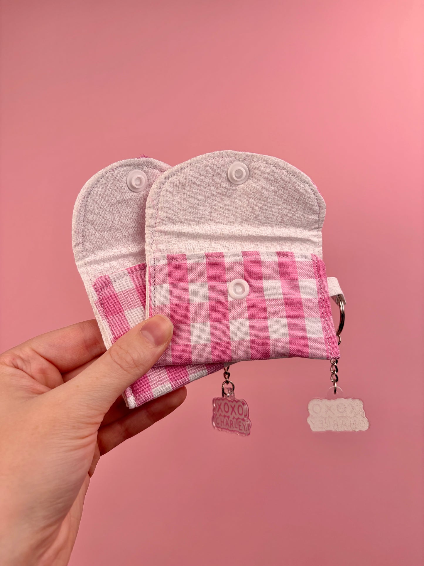 Pink Gingham Earbuds Case