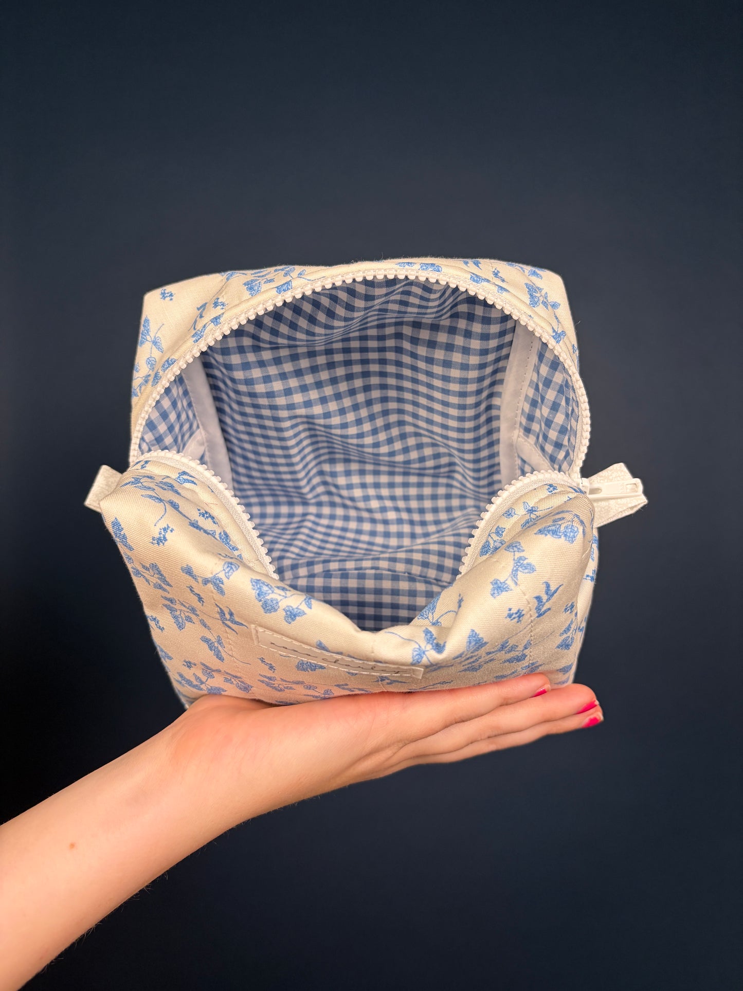 Valerie with Blue Gingham Medium Makeup Bag *limited-edition*