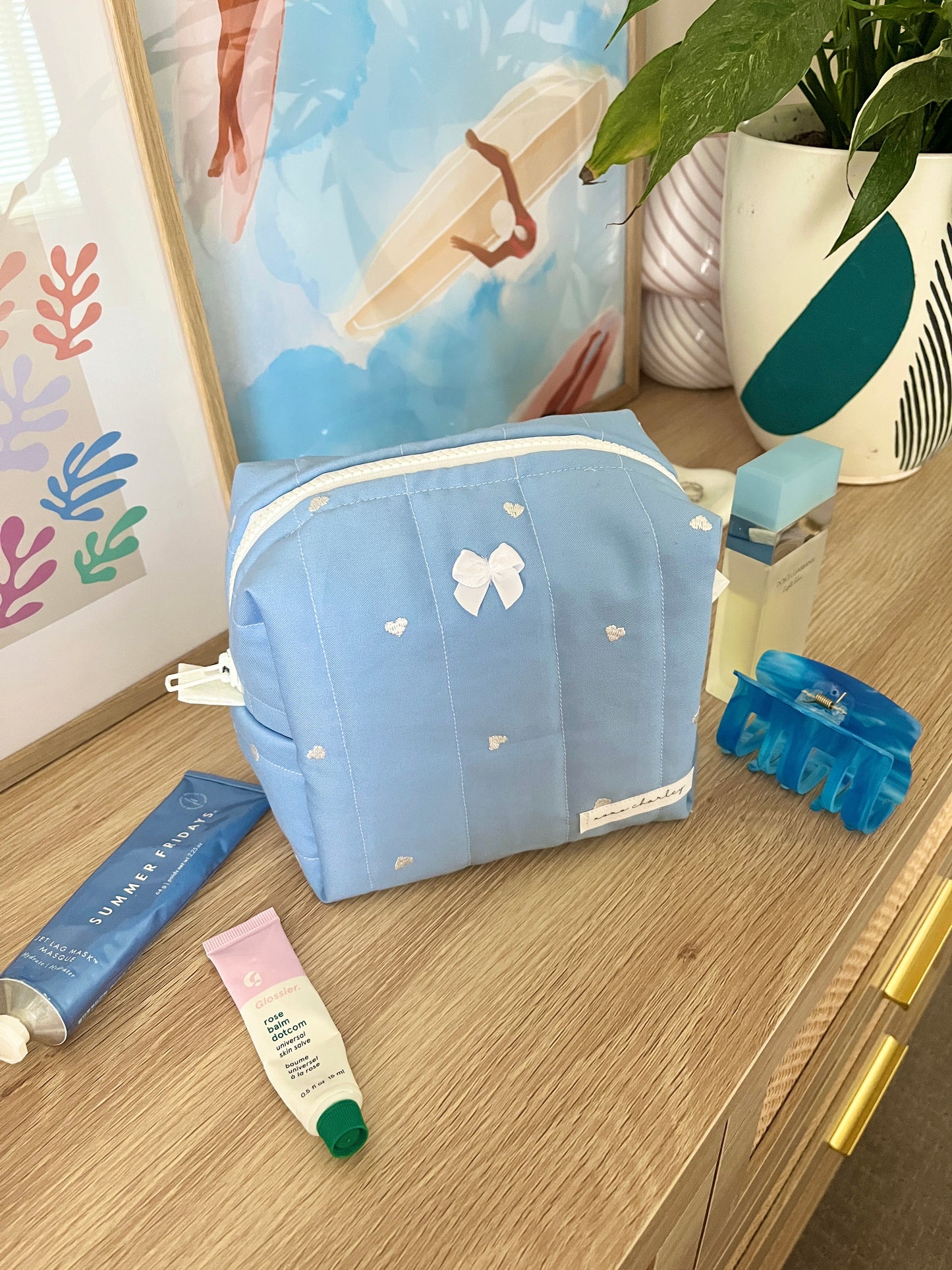 Blue Heart Makeup Bag