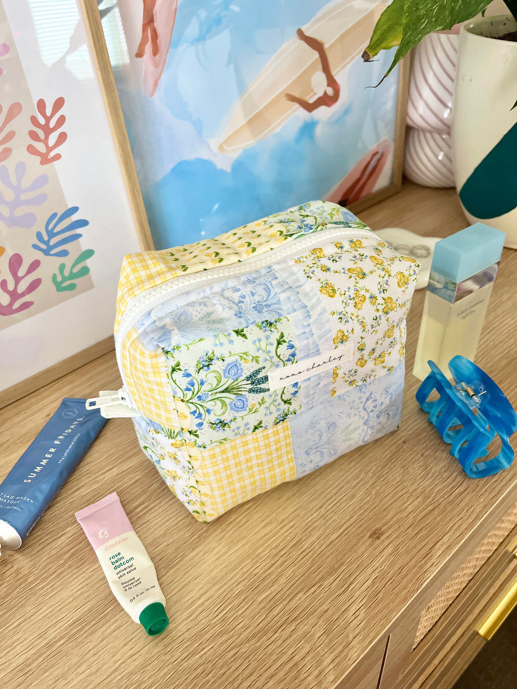 Green Patchwork Medium Makeup Bag