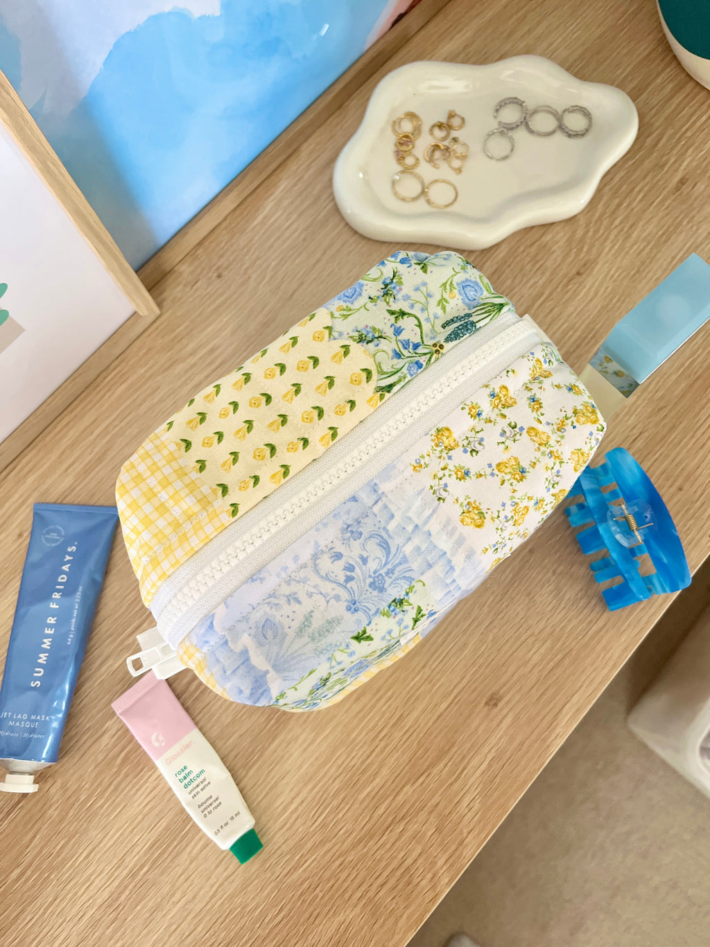 Green Patchwork Medium Makeup Bag