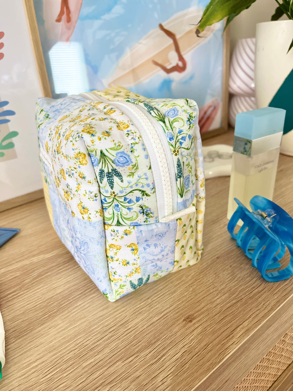 Green Patchwork Medium Makeup Bag